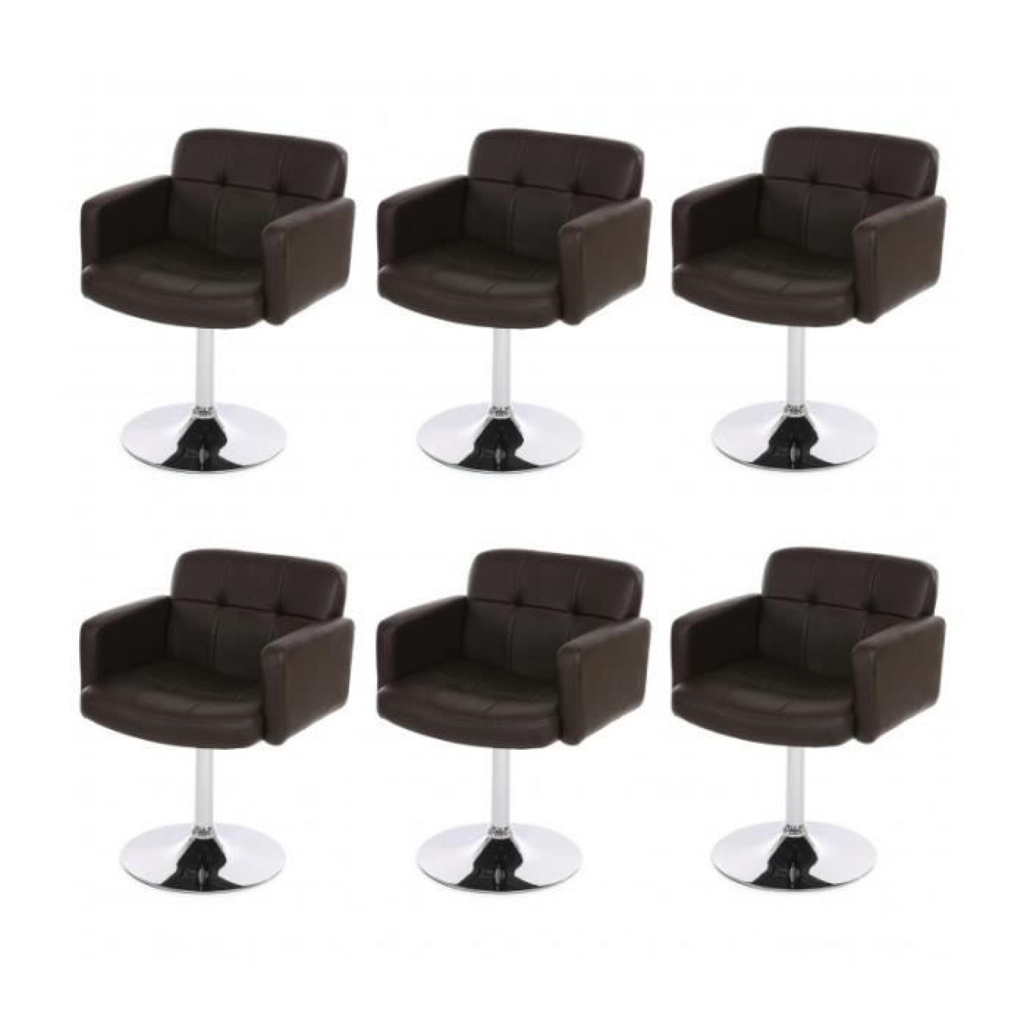 Lot de 6 fauteuils chaises de salle à manger simili-cuir marron pivotant CDS04257