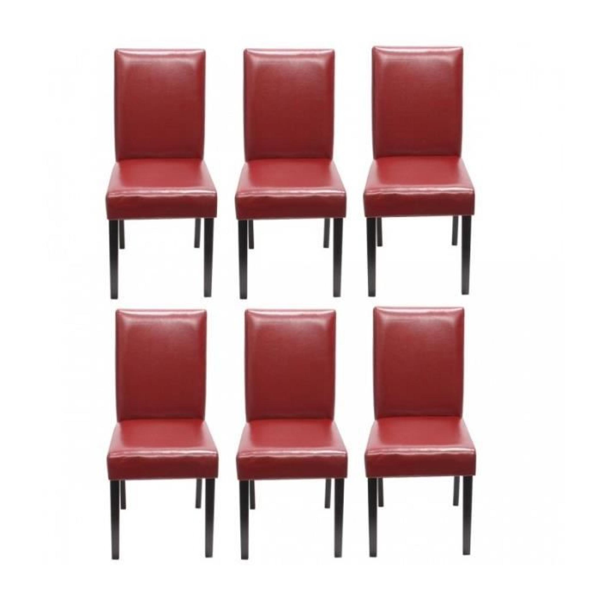 Lot de 6 chaises de salle à manger simili-cuir rouge pieds foncés CDS04244
