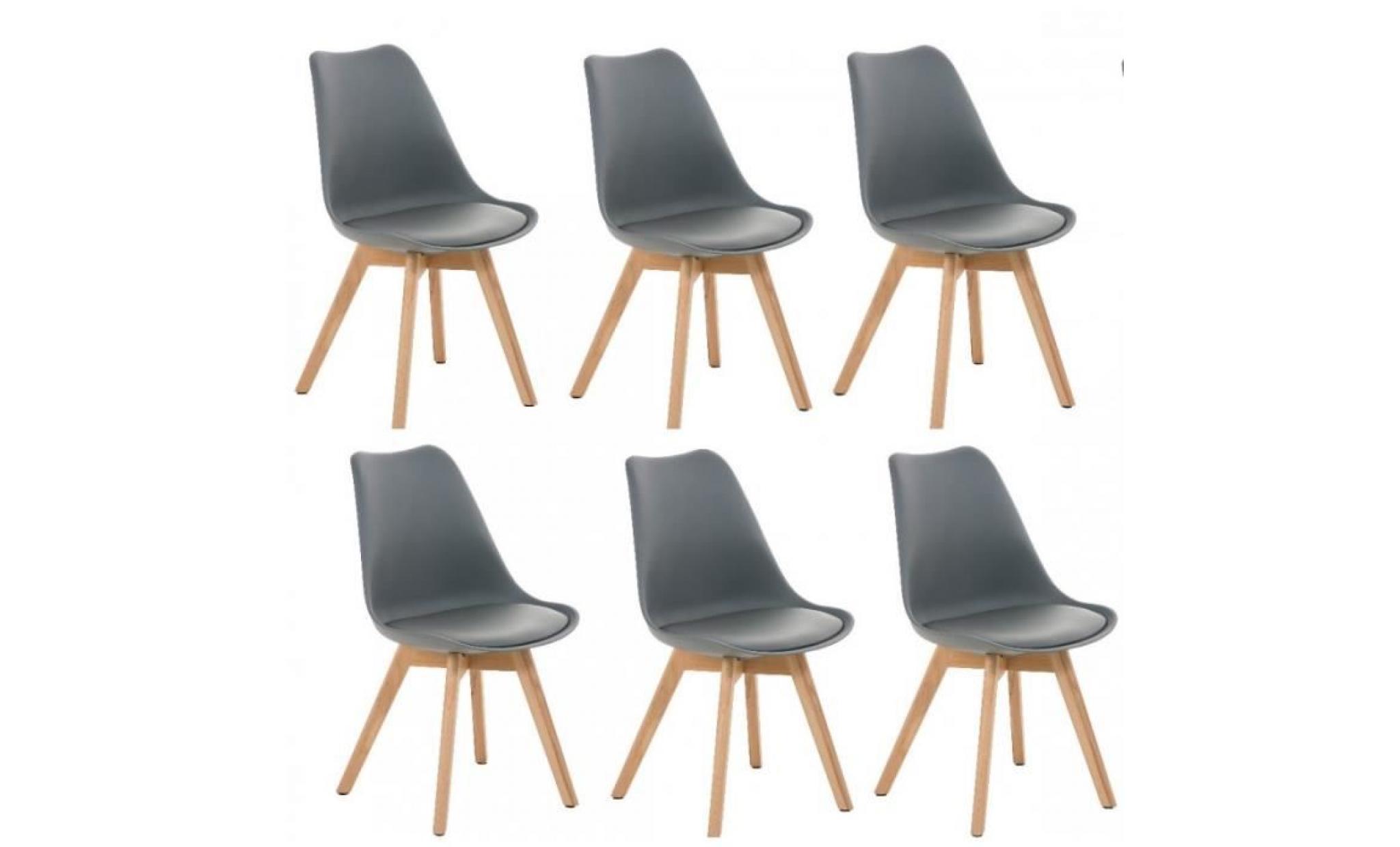 lot de 6 chaises de salle à manger scandinave pu gris pieds bois cds10202