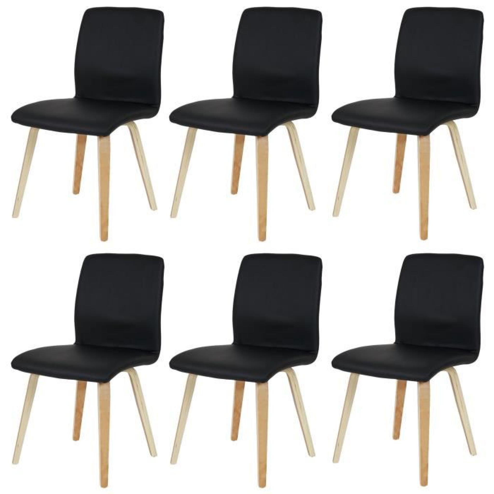Lot de 6 chaises de séjour Bendorf, style rétro, pieds clairs ~ PU, noir