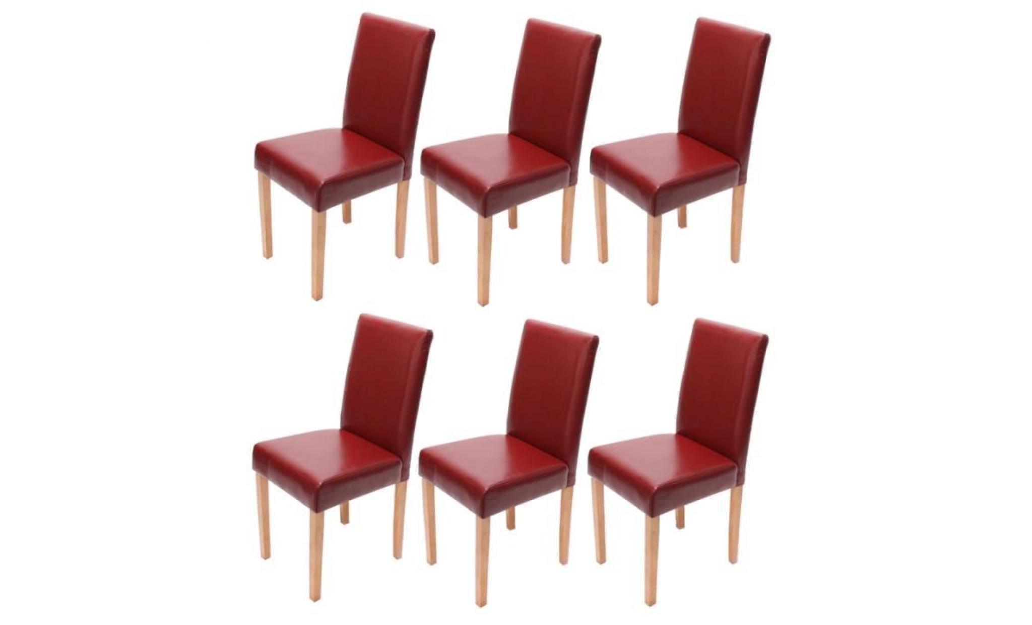 Lot de 6 chaises de séjour Littau, cuir reconstitué rouge, pieds clairs