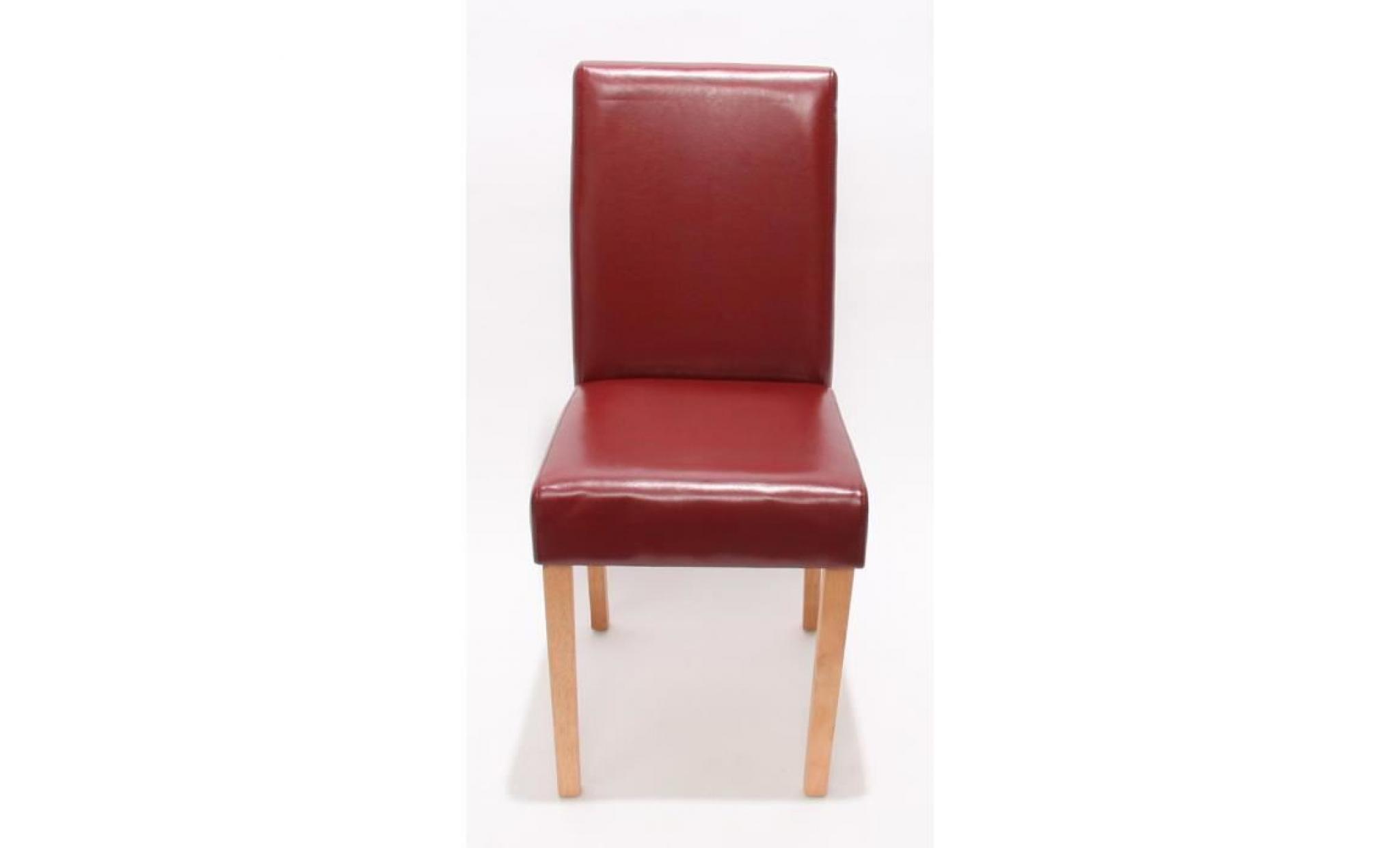 Lot de 6 chaises de séjour Littau, cuir reconstitué rouge, pieds clairs pas cher