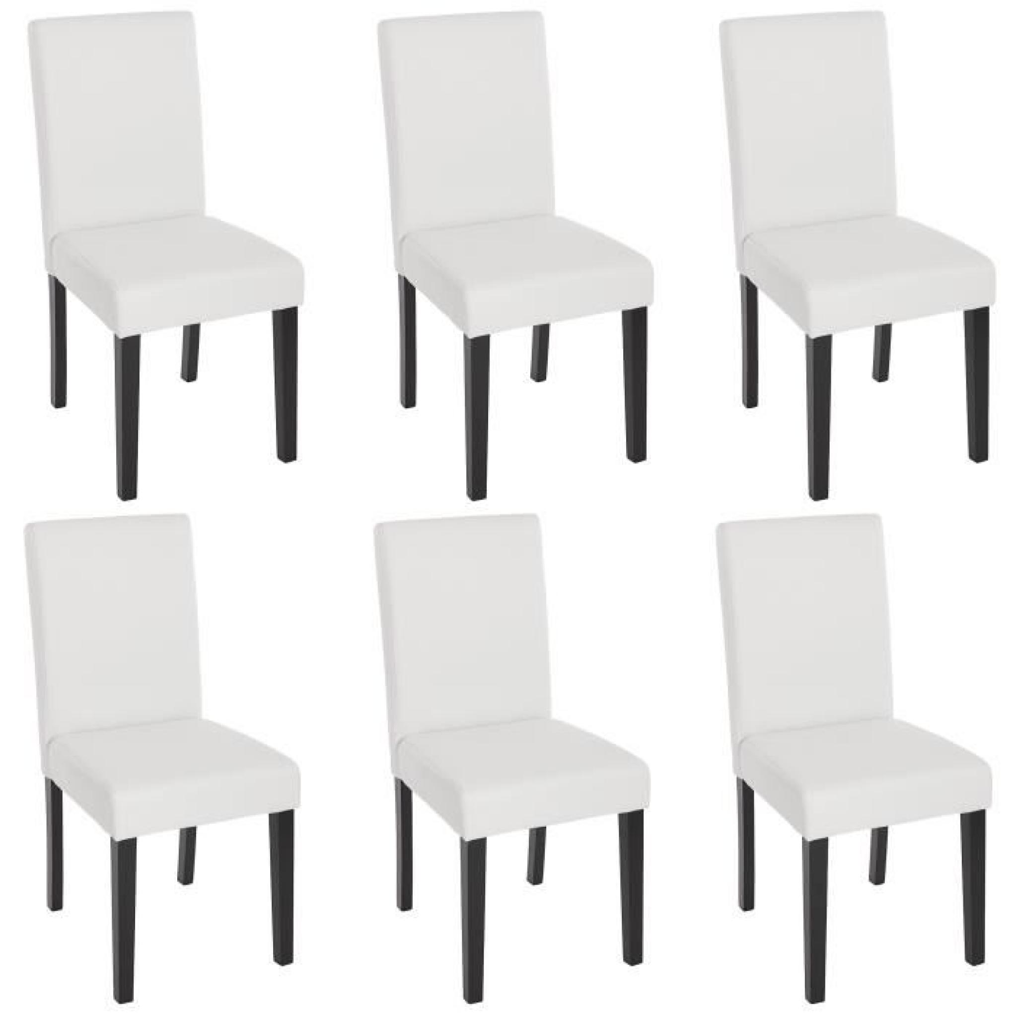 Lot de 6 chaises de séjour Littau, PU, blanc mat, pieds foncés