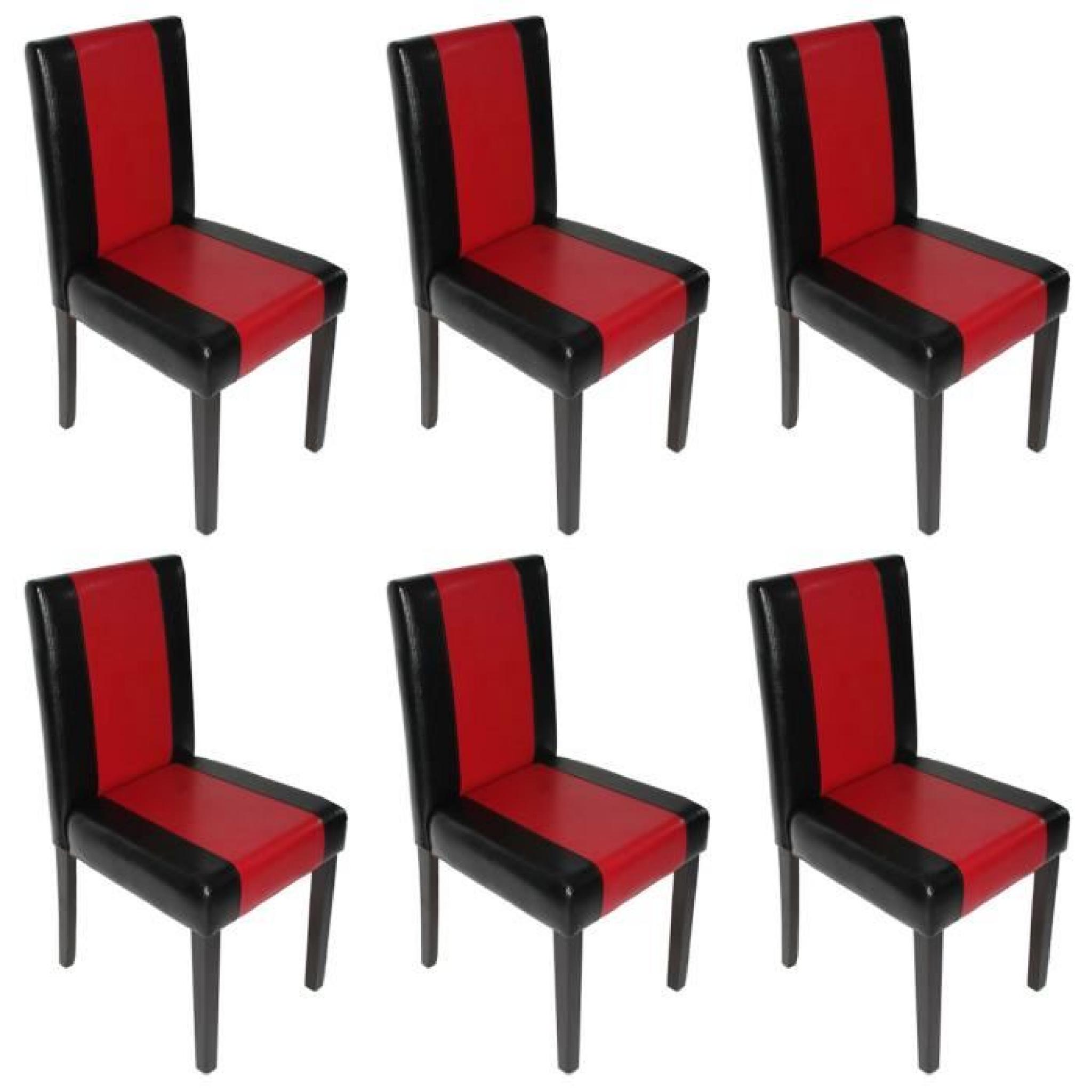Lot de 6 chaises de séjour Littau, PU, noir/rouge, pieds foncés