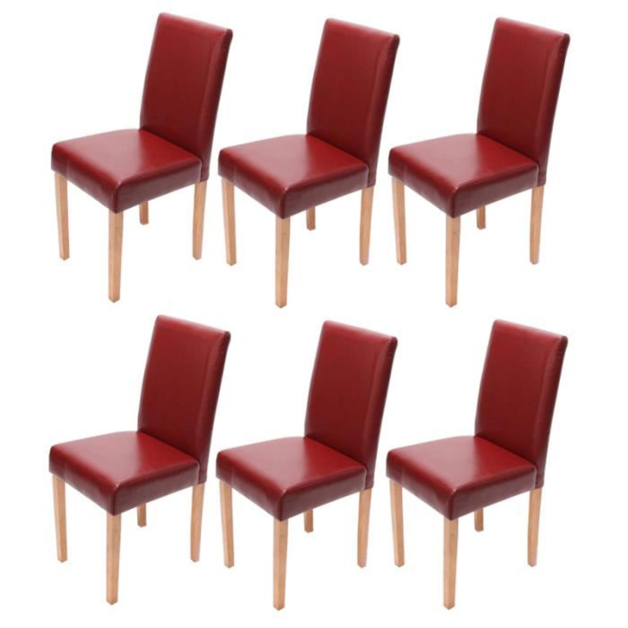 Lot de 6 chaises de séjour Littau, PU, rouge, pieds clairs