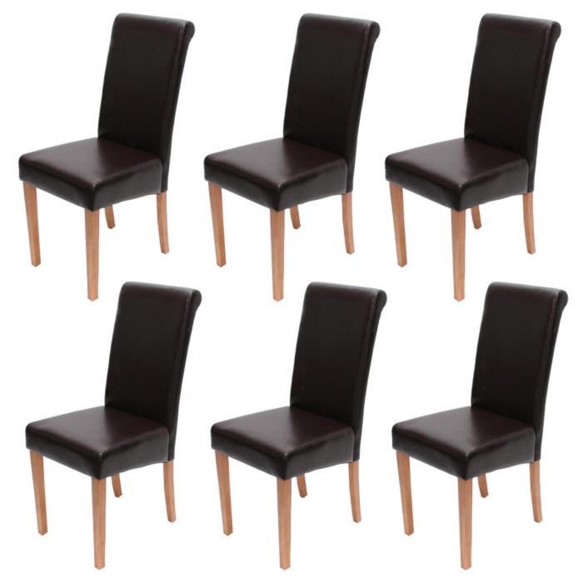 Lot de 6 chaises de séjour Novara II, cuir, brun/pieds foncés