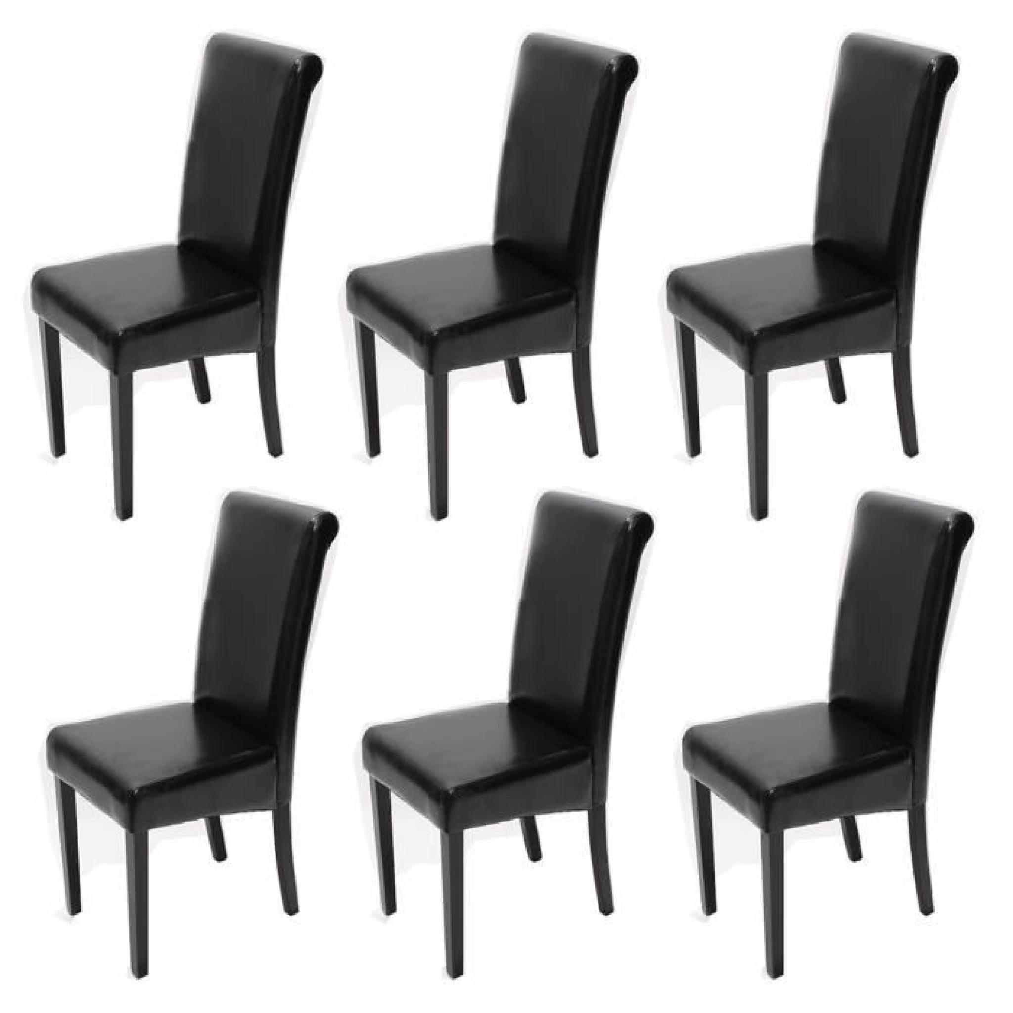 Lot de 6 chaises de séjour Novara II, cuir, noir/pieds foncés