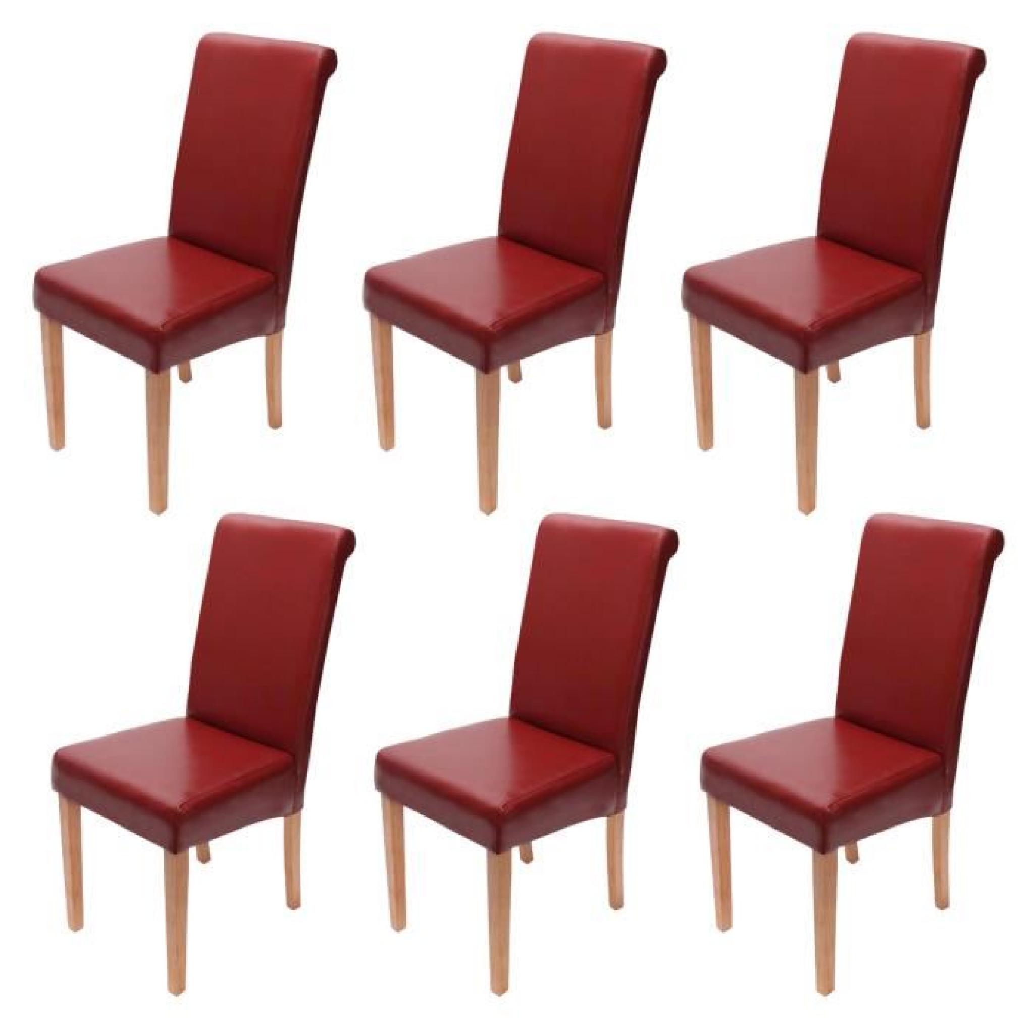 Lot de 6 chaises de séjour Novara II, cuir, rouge/pieds clairs