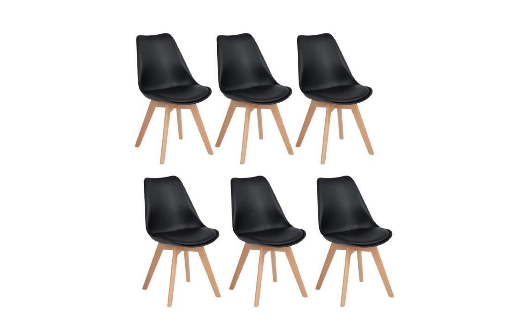 jkk lot de 6 chaises design contemporain nordique scandinave  tulipe chaises  pieds en bois de hêtre massif   noir
