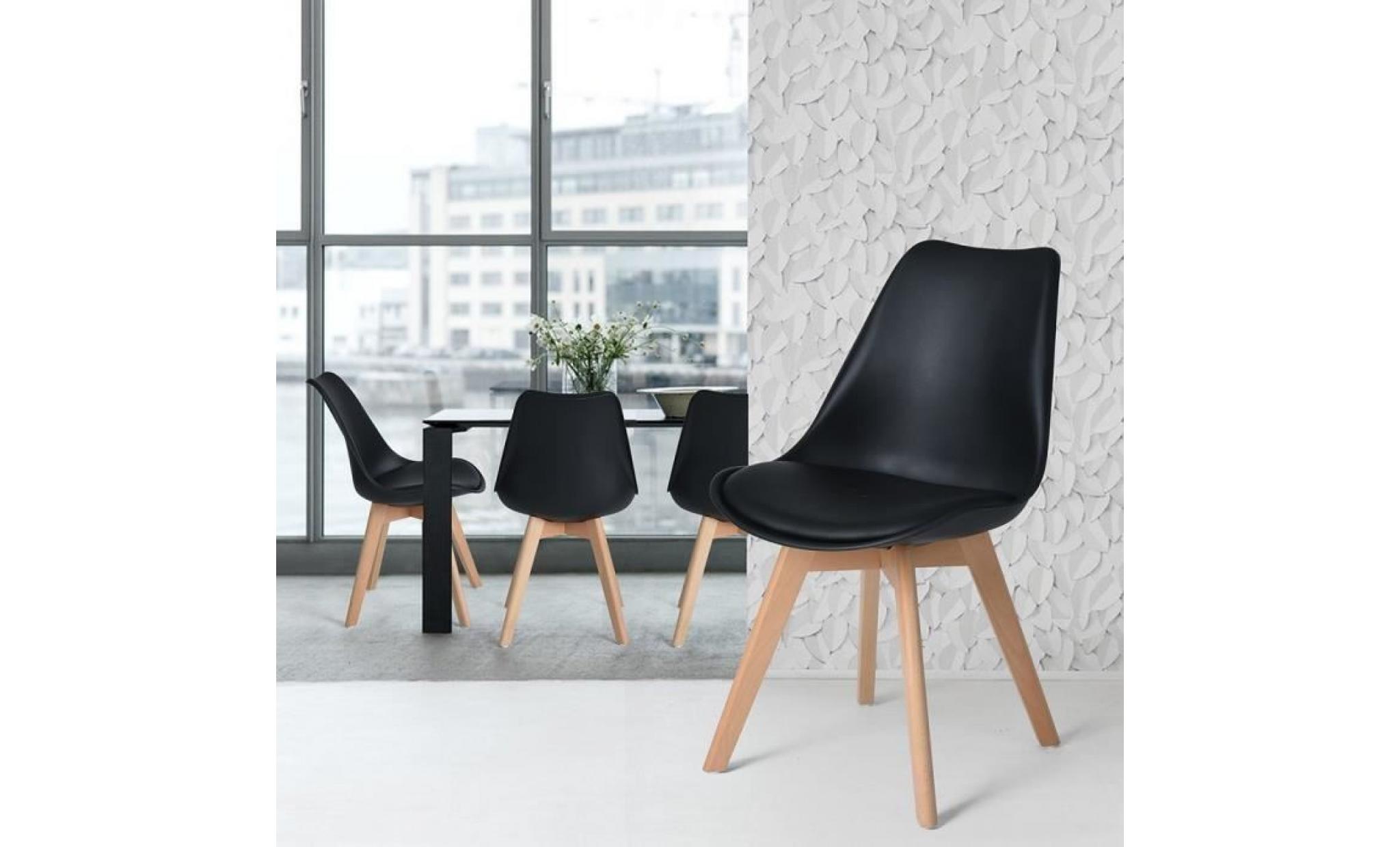 jkk lot de 6 chaises design contemporain nordique scandinave  tulipe chaises  pieds en bois de hêtre massif   noir pas cher