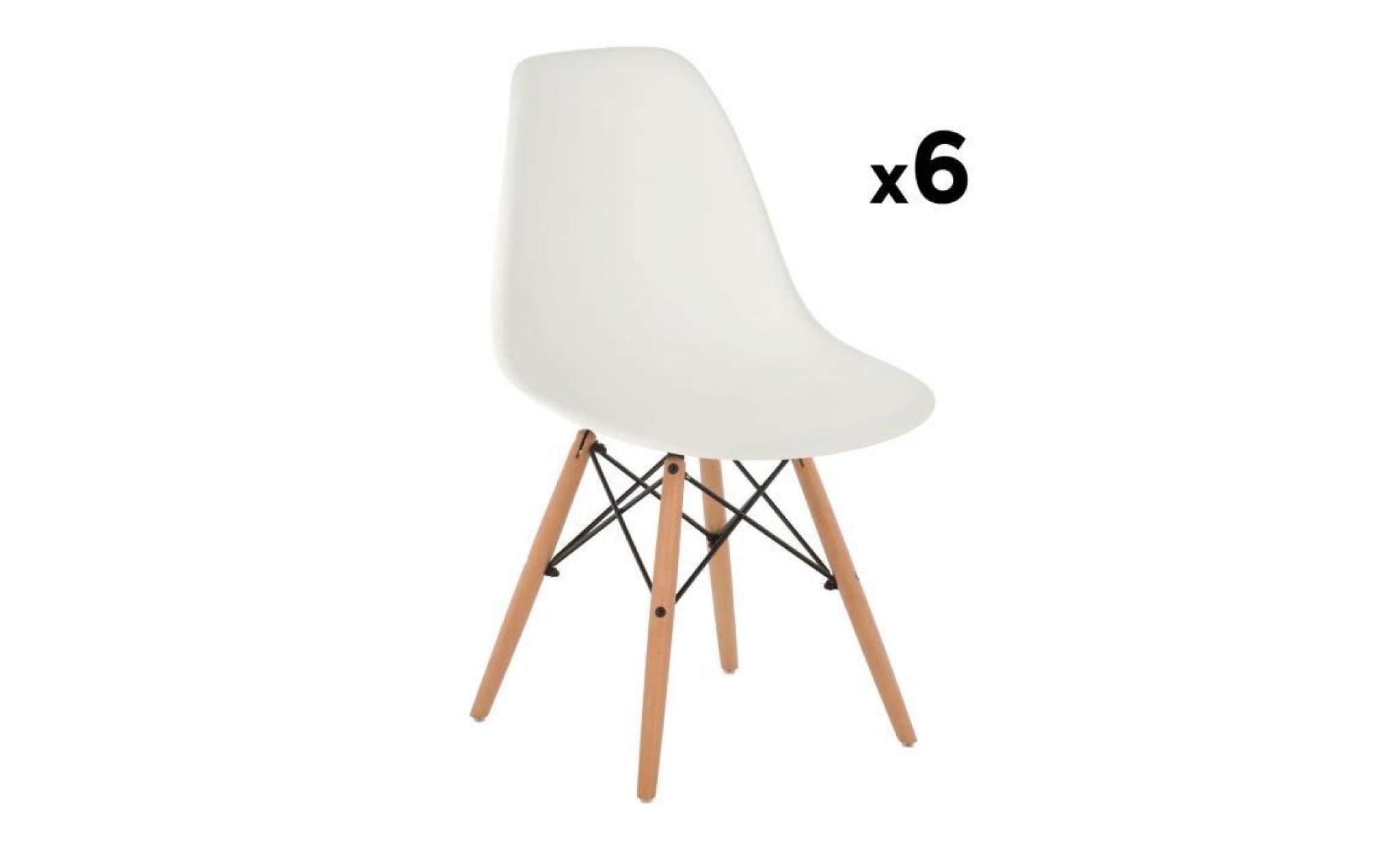 lot de 6 chaises design scandinave blanc bois naturel