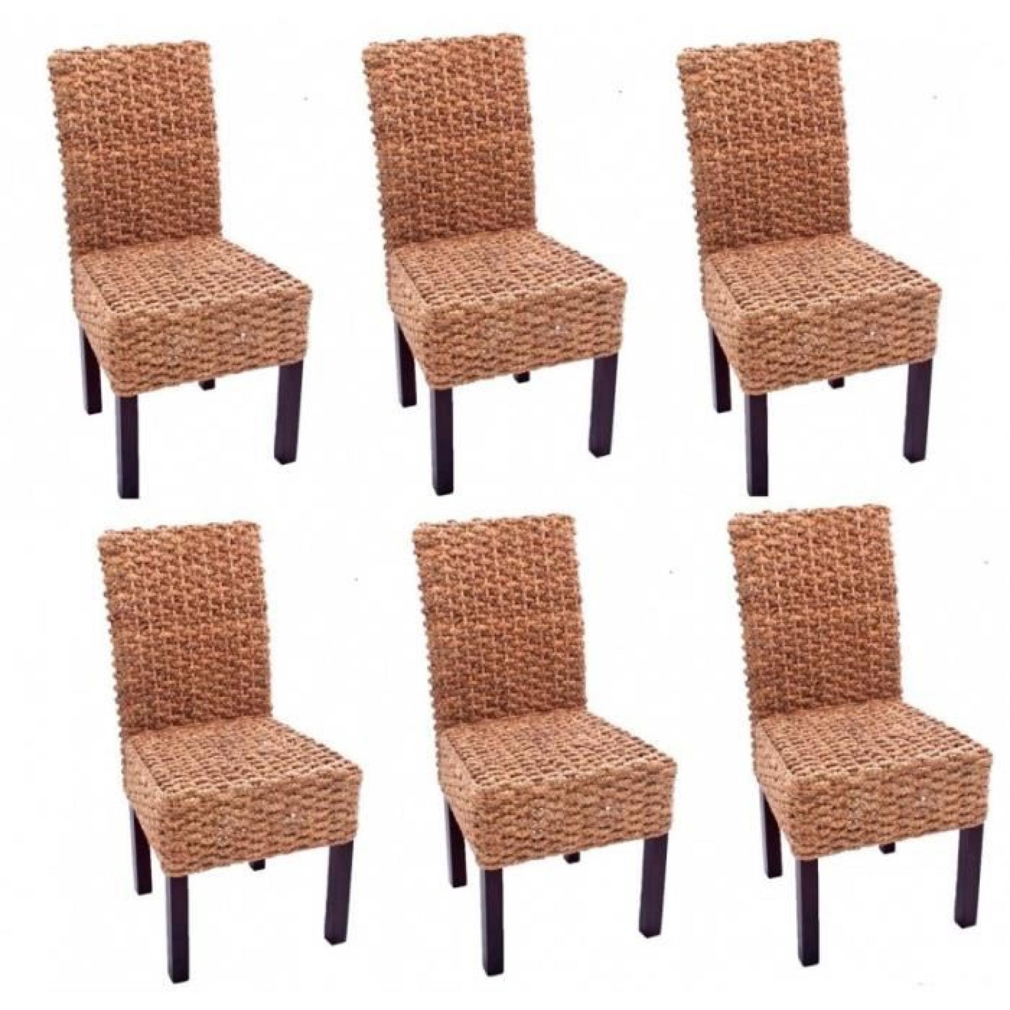 Lot de 6 chaises en jacinthe d'eau tressée pieds en bois CDS04206