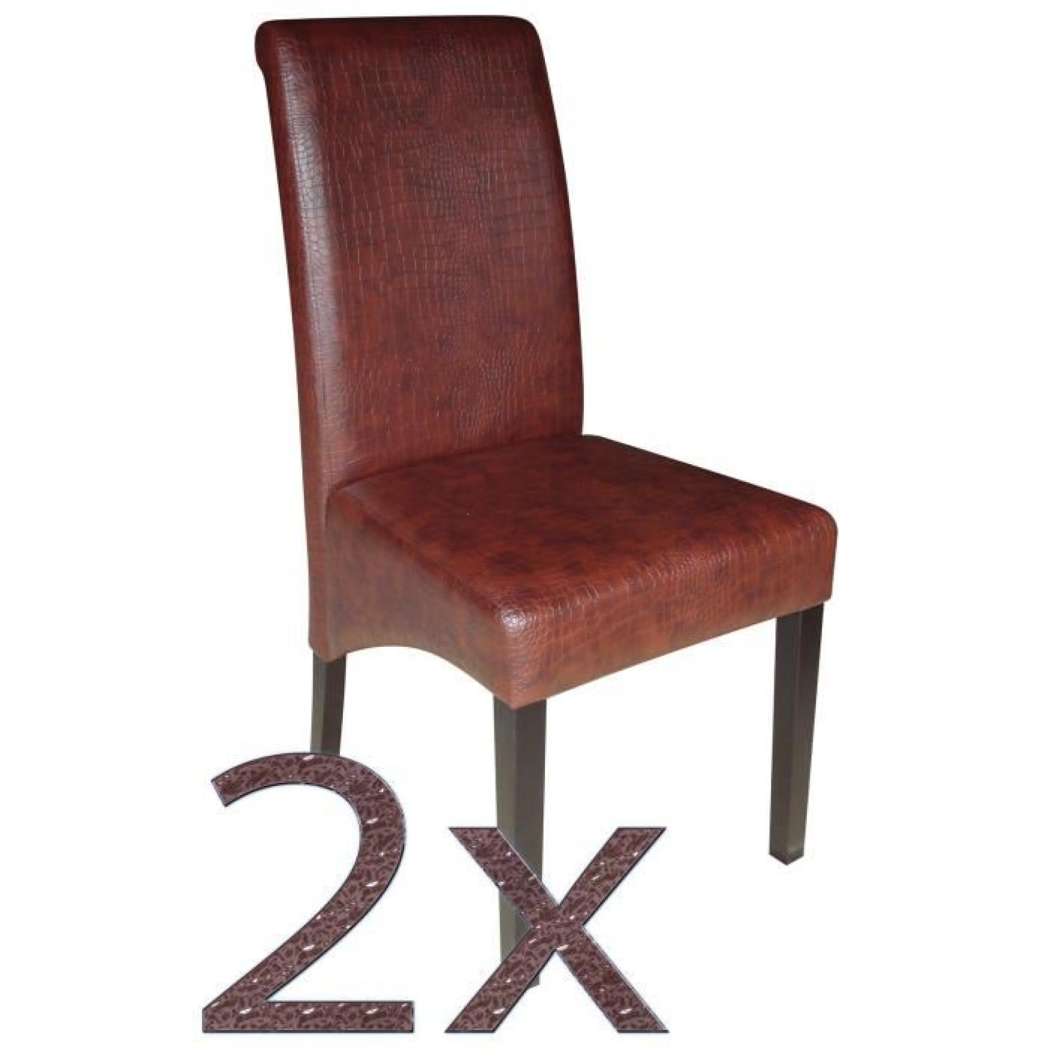 Lot de 6 chaises en PU coloris brun, forme de crocodile avec pieds en bois coloris brun foncé - Dim : H 99 x L 46 x P 50 cm pas cher