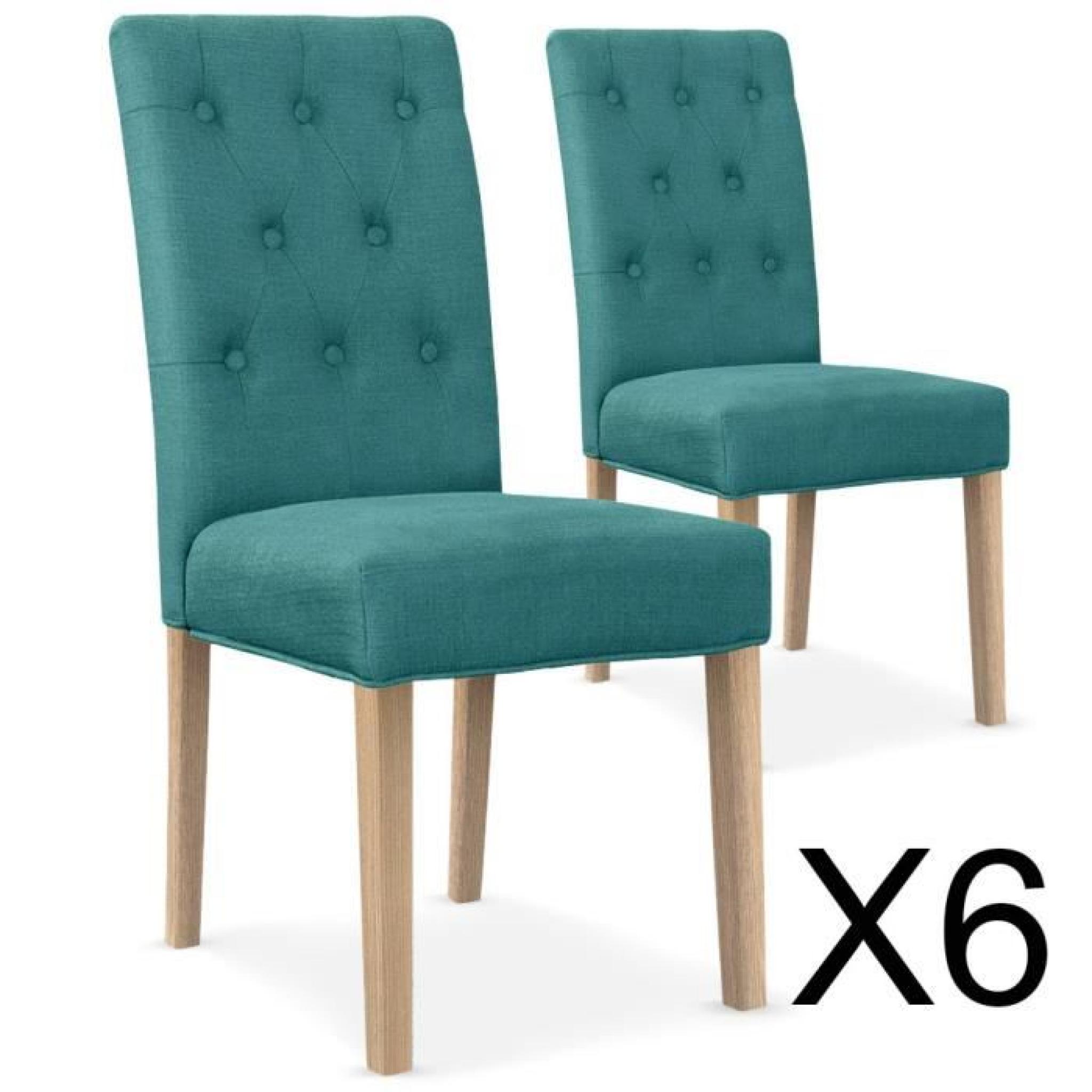 Lot de 6 chaises Gaya capitonnées en tissu bleu turquoise