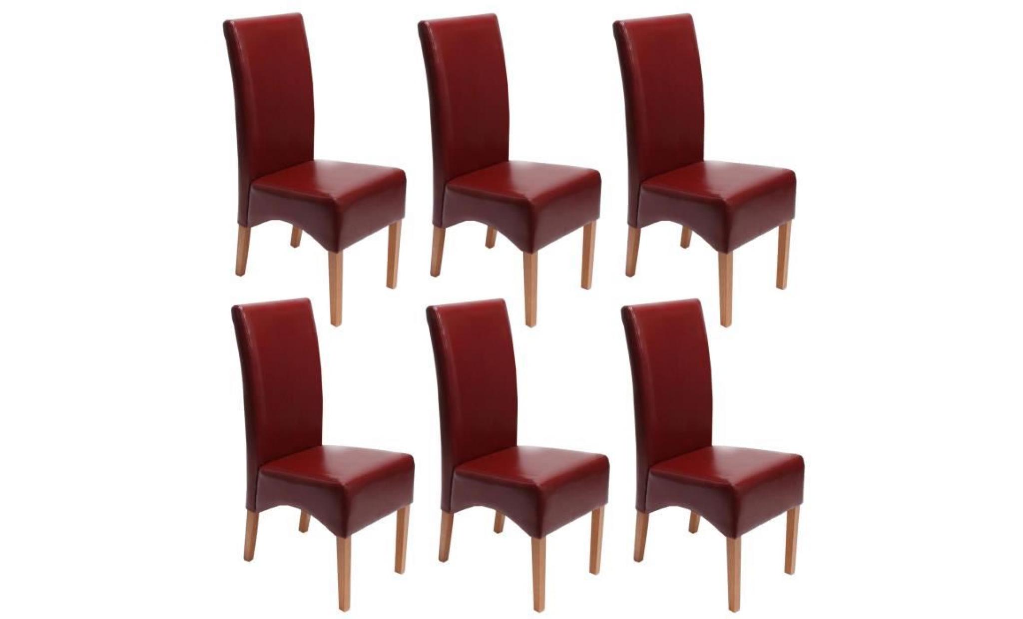 lot de 6 chaises latina, salle à manger, cuir reconstitué, rouge/pieds clairs