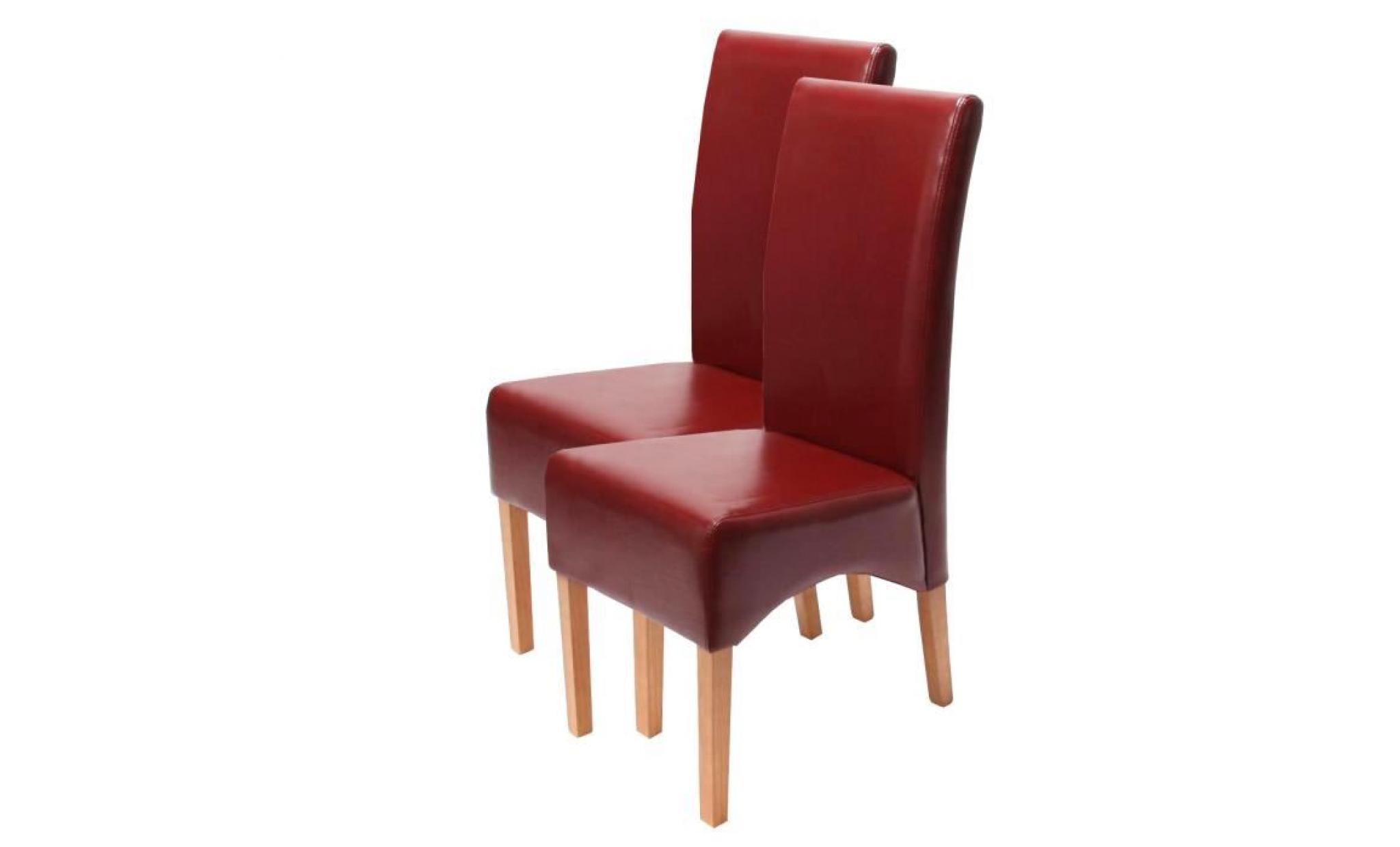 lot de 6 chaises latina, salle à manger, cuir reconstitué, rouge/pieds clairs pas cher