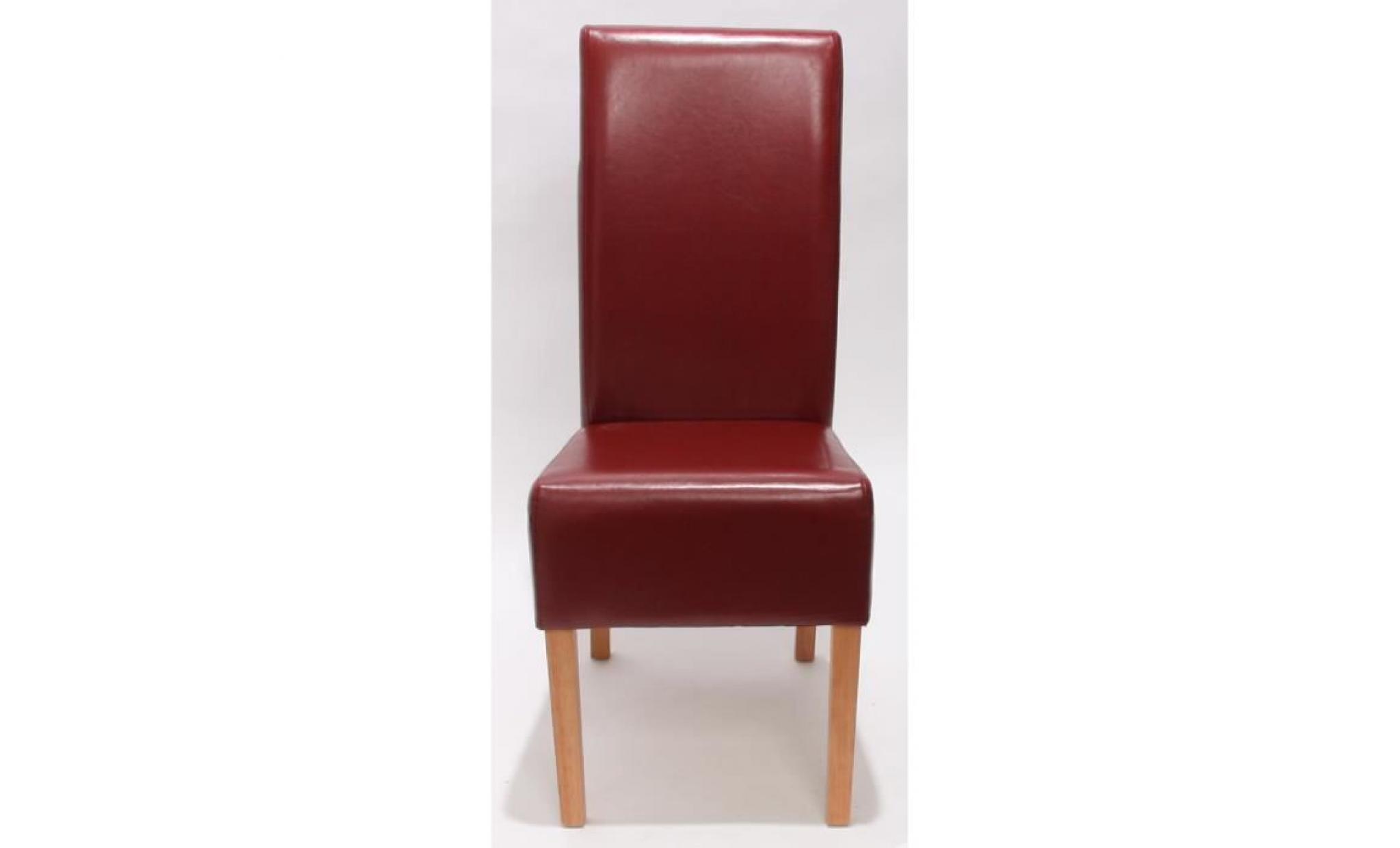 Lot de 6 chaises Latina, salle à manger, cuir reconstitué, rouge/pieds clairs pas cher