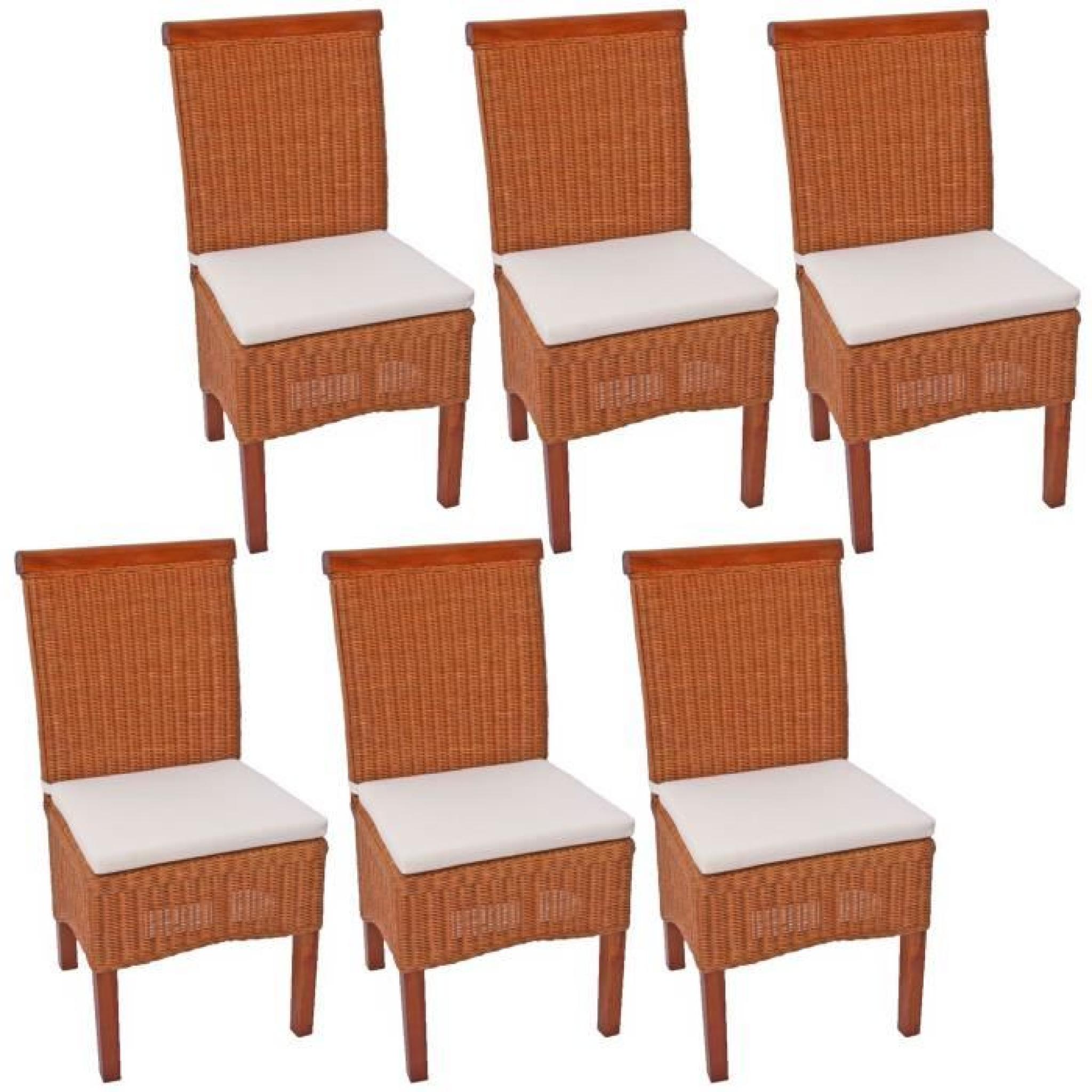 Lot de 6 chaises M42 salle à manger, rotin/bois,46x50x96cm, avec coussins.