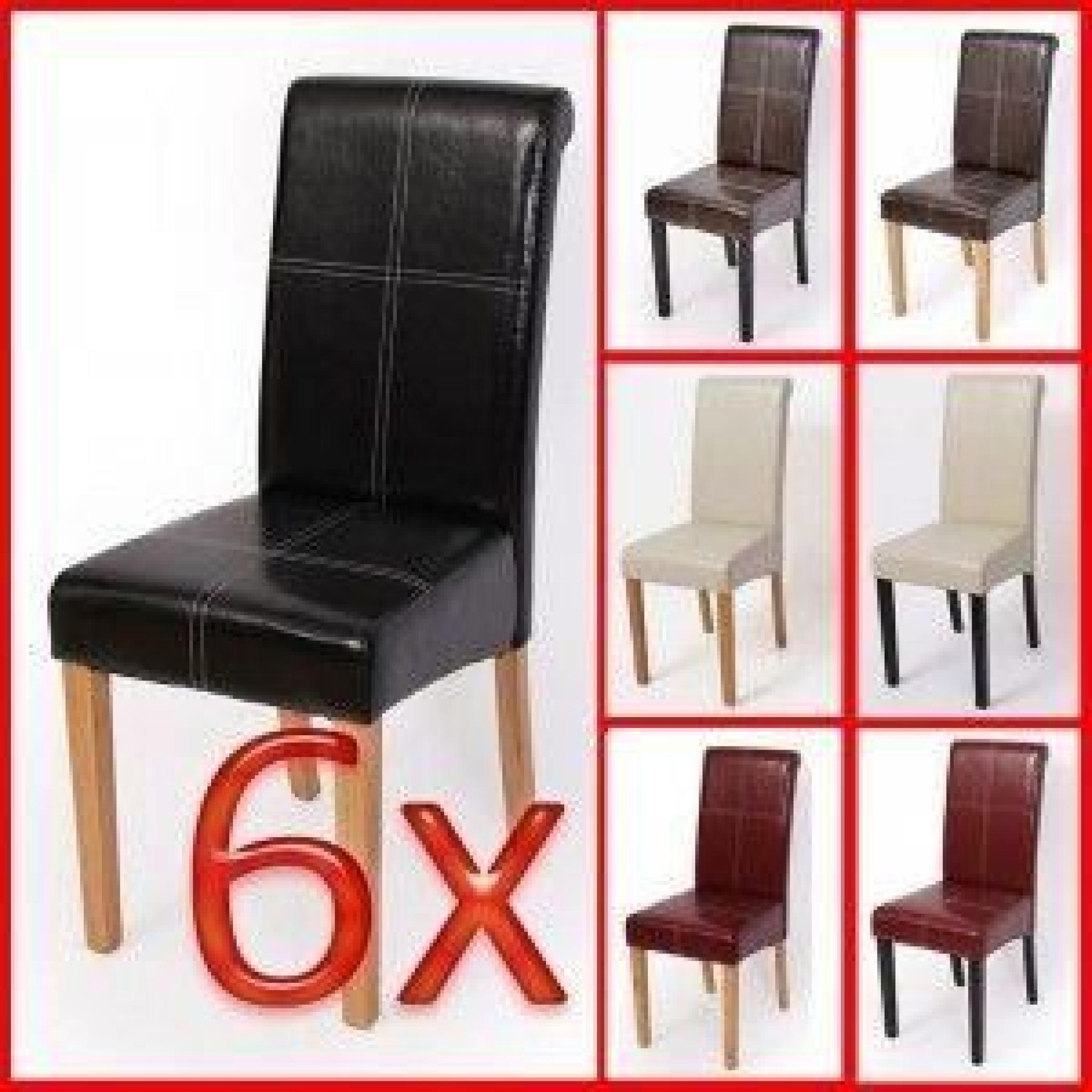 Lot de 6 chaises Novara III couture décorative cuir marron