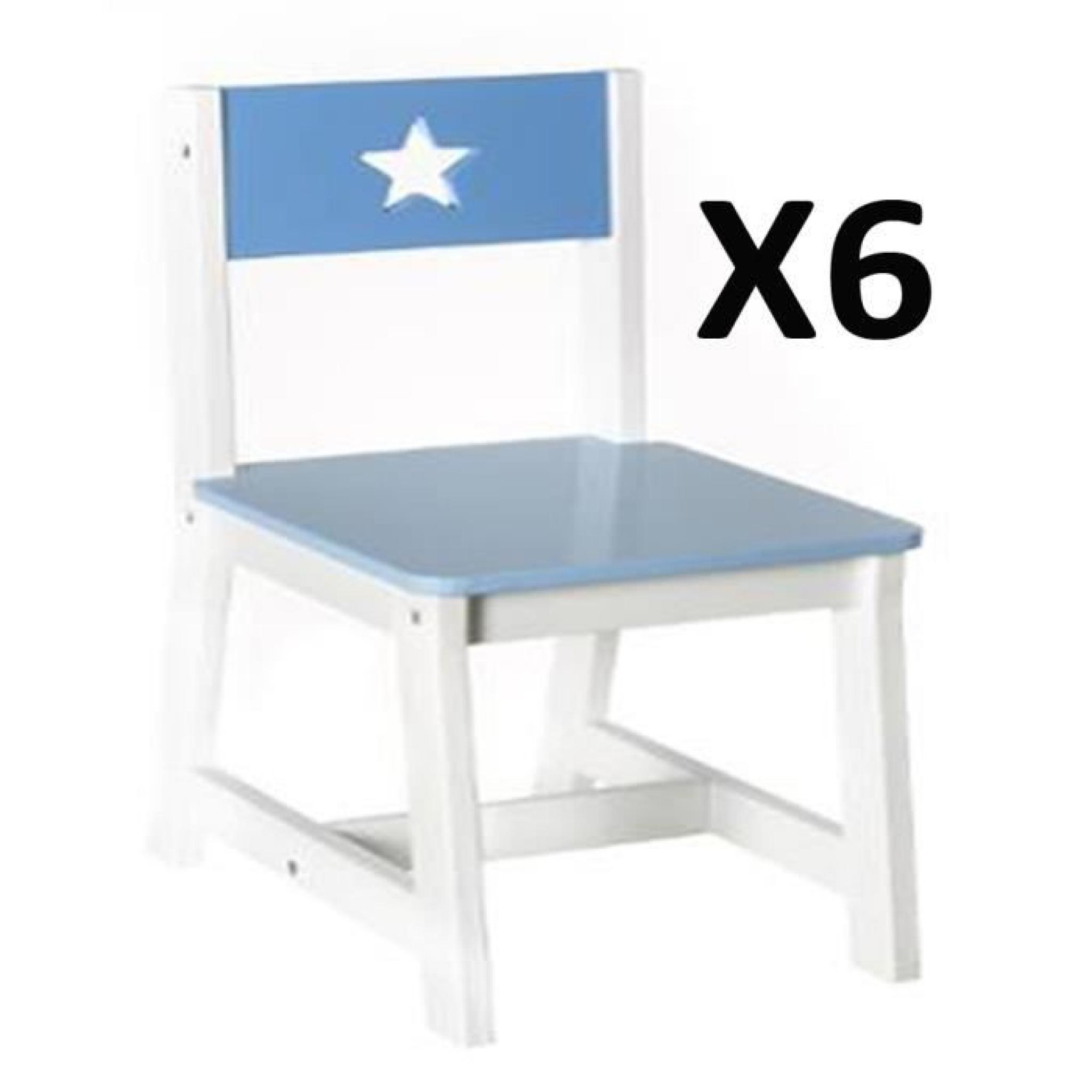 Lot de 6 Chaises pour enfant en bois bleu et blanche, L 28 x P 37 x H 56 cm