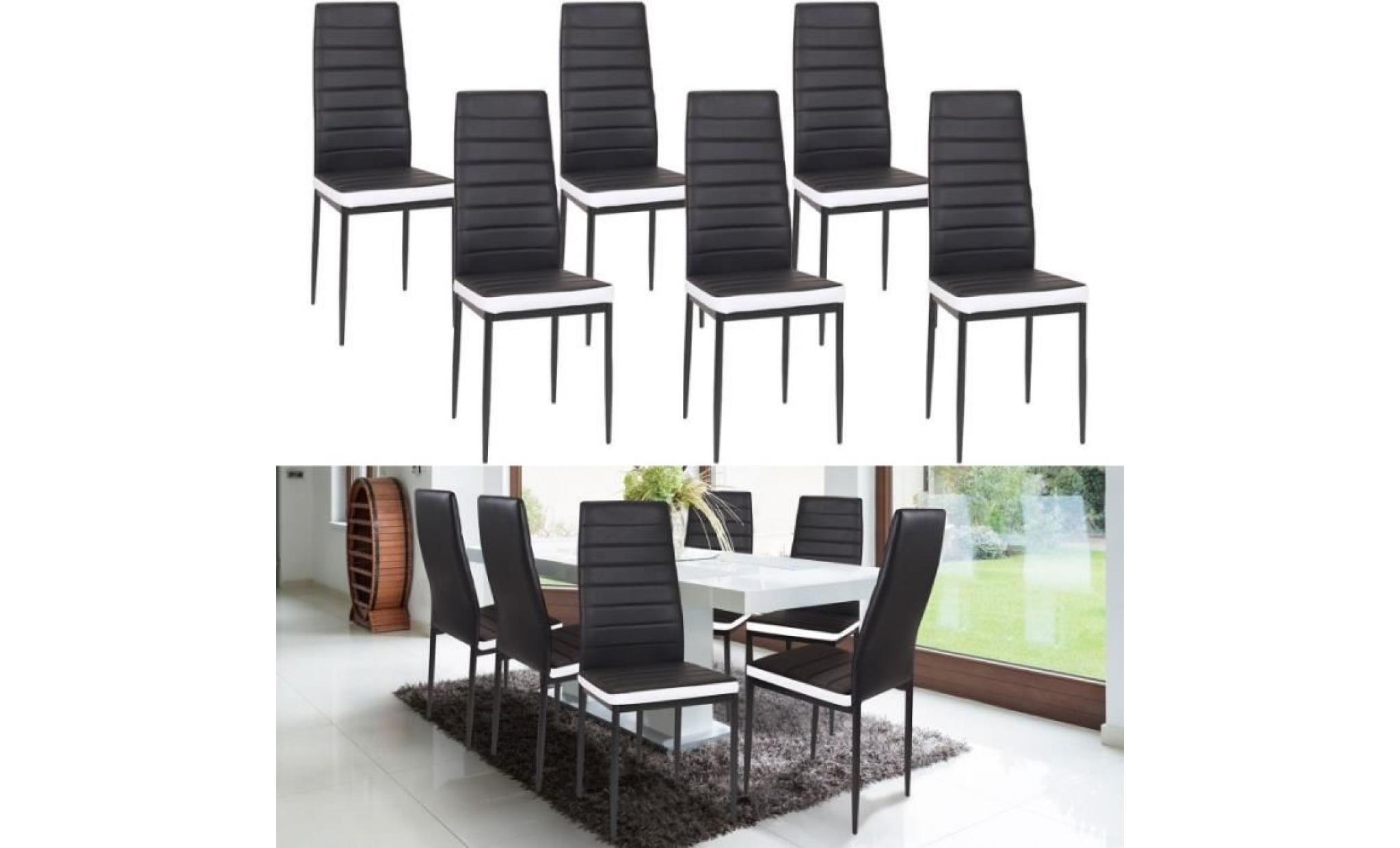 lot de 6 chaises romane noires bandeau blanc pour salle à manger