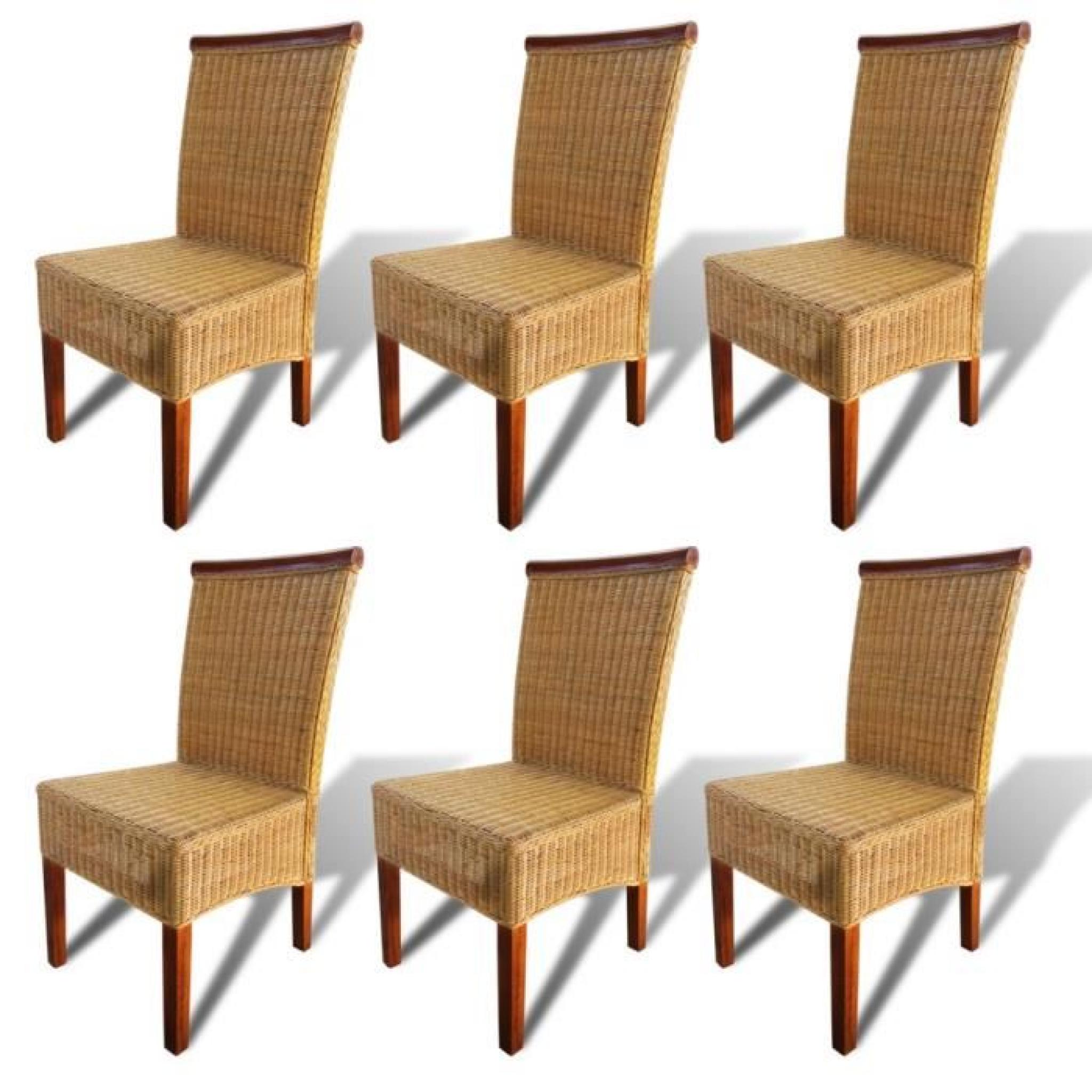 Lot de 6 chaises tissées main en rotin avec barre en bois décorative MAJA+ pas cher