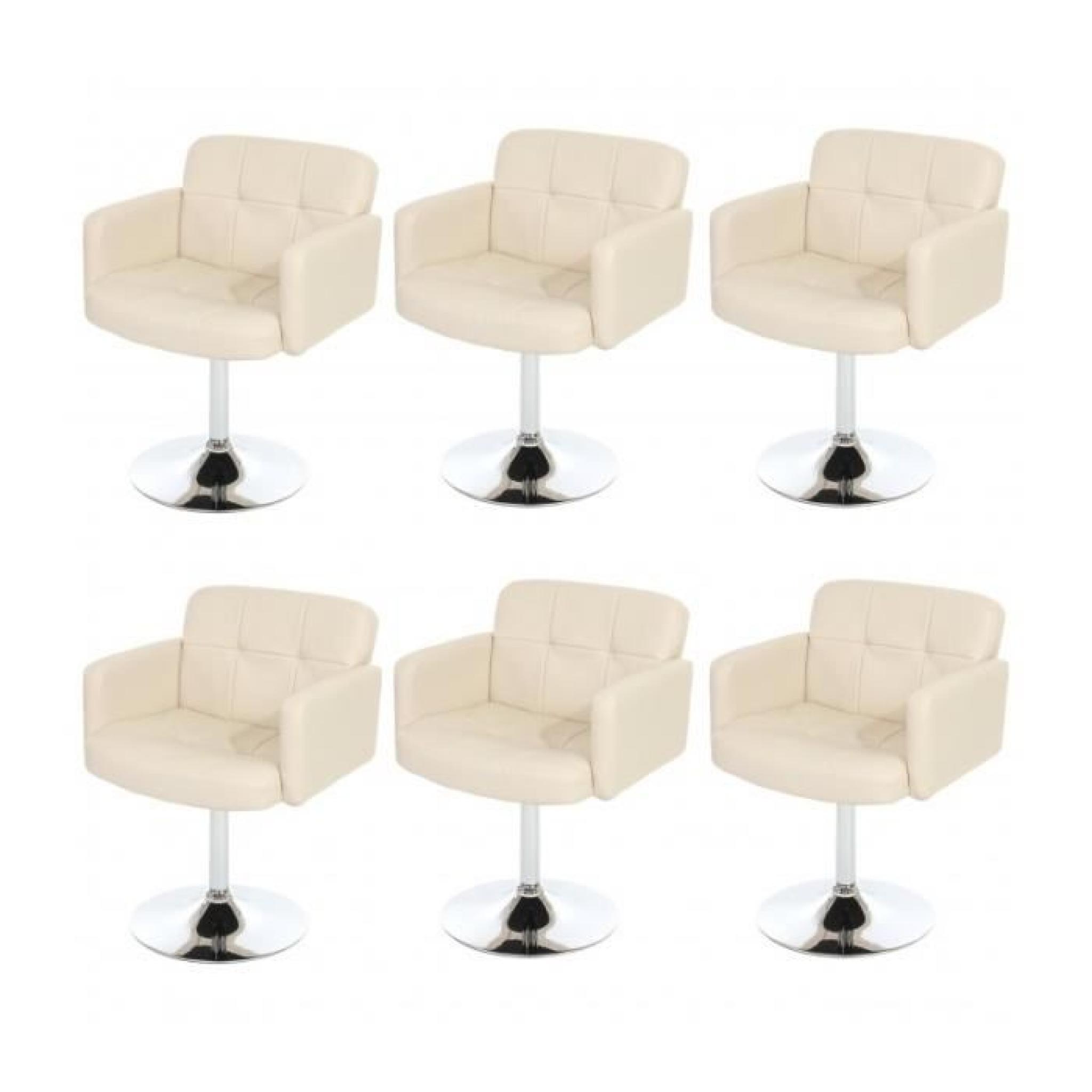 Lot de 6 fauteuils chaises de salle à manger simili-cuir crème pivotant CDS04258