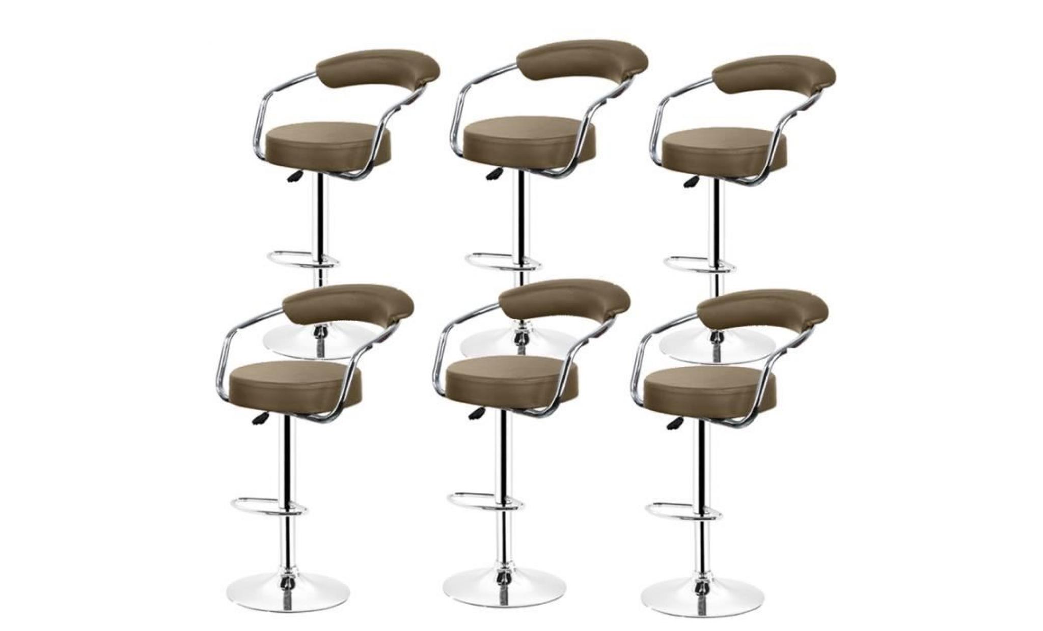 lot de 6 tabourets de bar, chaise de bar pu brun pivotante ergonomique réglable