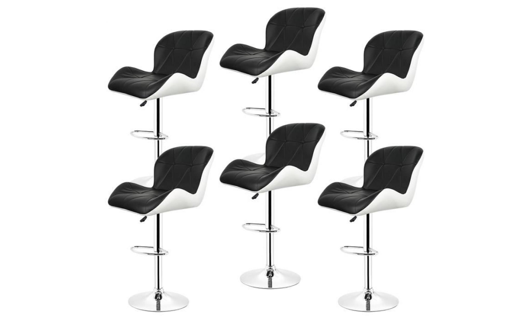 lot de 6 tabourets de bar, chaise de bar pu pivotante ergonomique réglable   noir et blanc