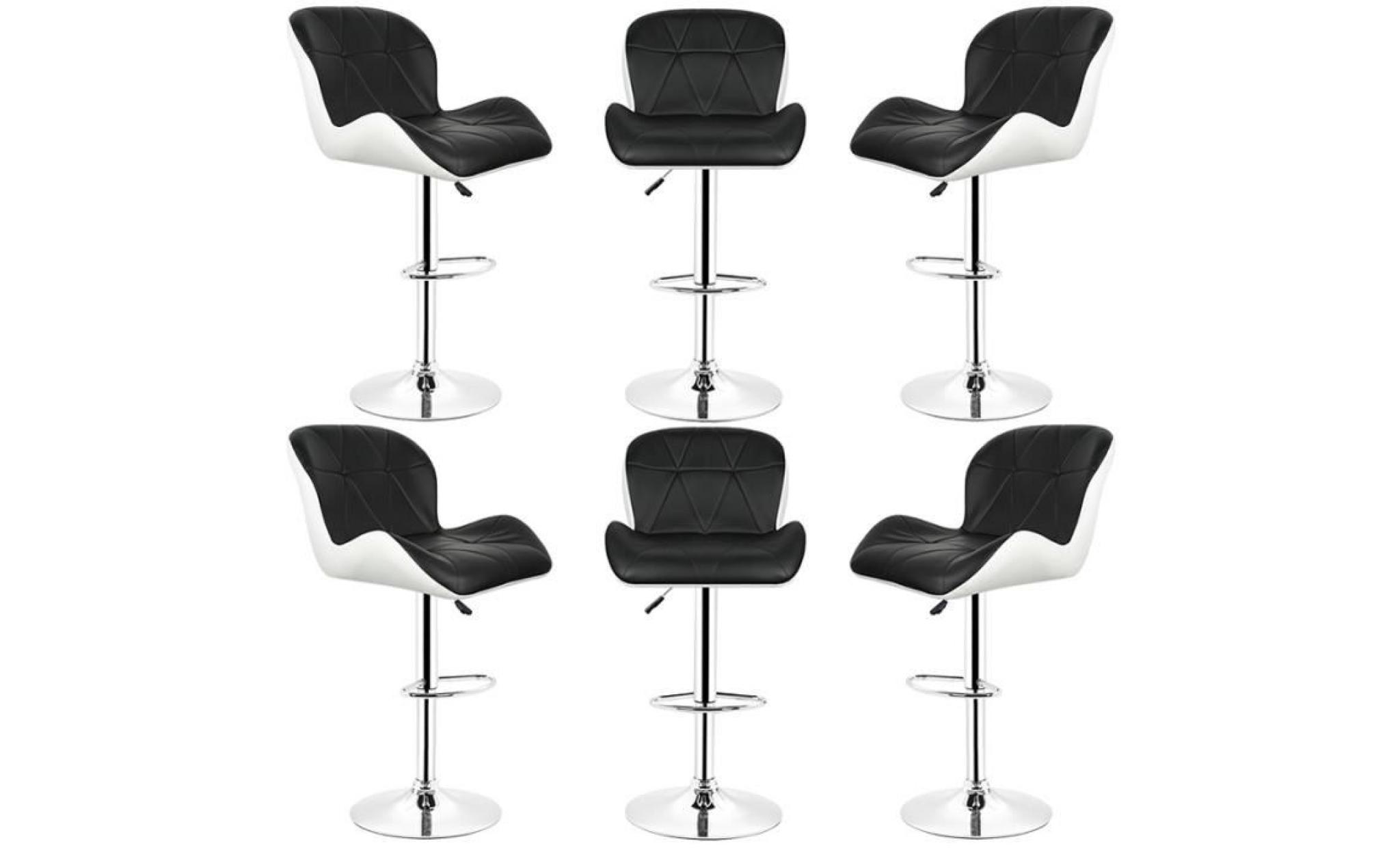 lot de 6 tabourets de bar, chaise de bar pu pivotante ergonomique réglable   noir et blanc pas cher