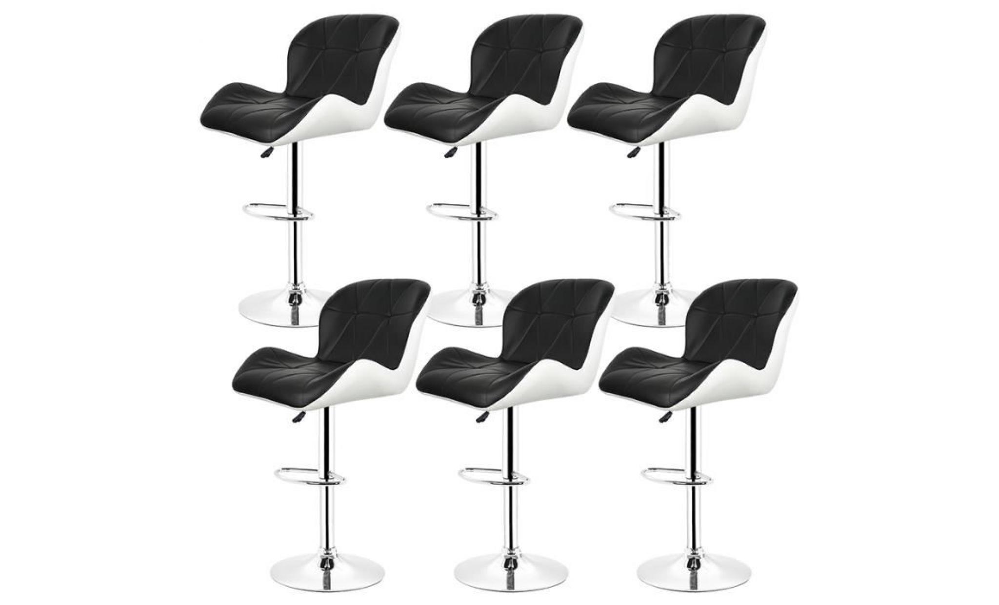 lot de 6 tabourets de bar, chaise de bar pu pivotante ergonomique réglable   noir et blanc pas cher