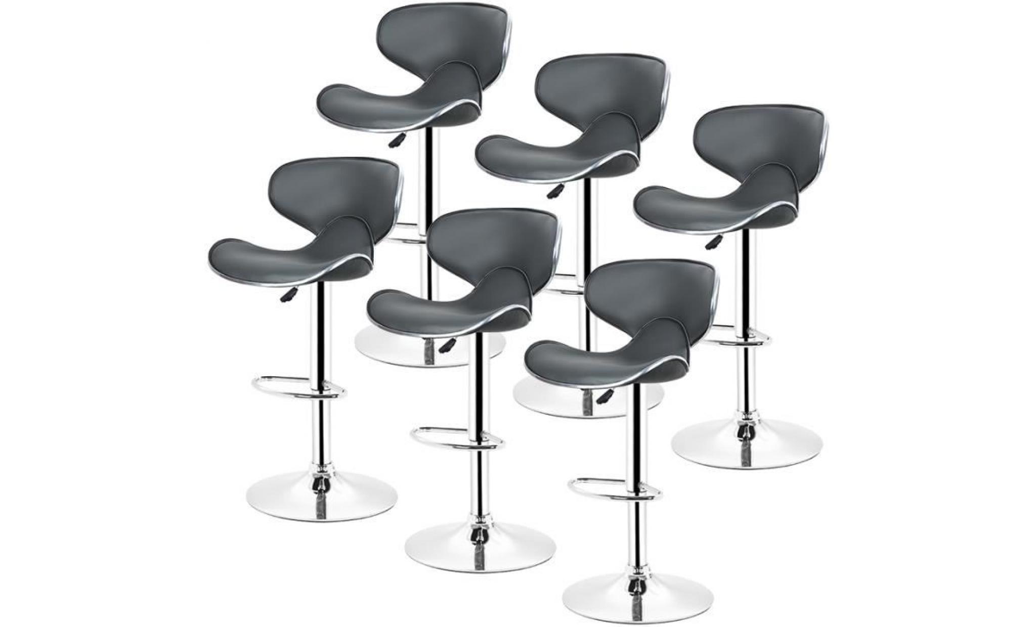 lot de 6 tabourets de bar lounge chaise haute design réglable avec dossier revêtement synthétique gris