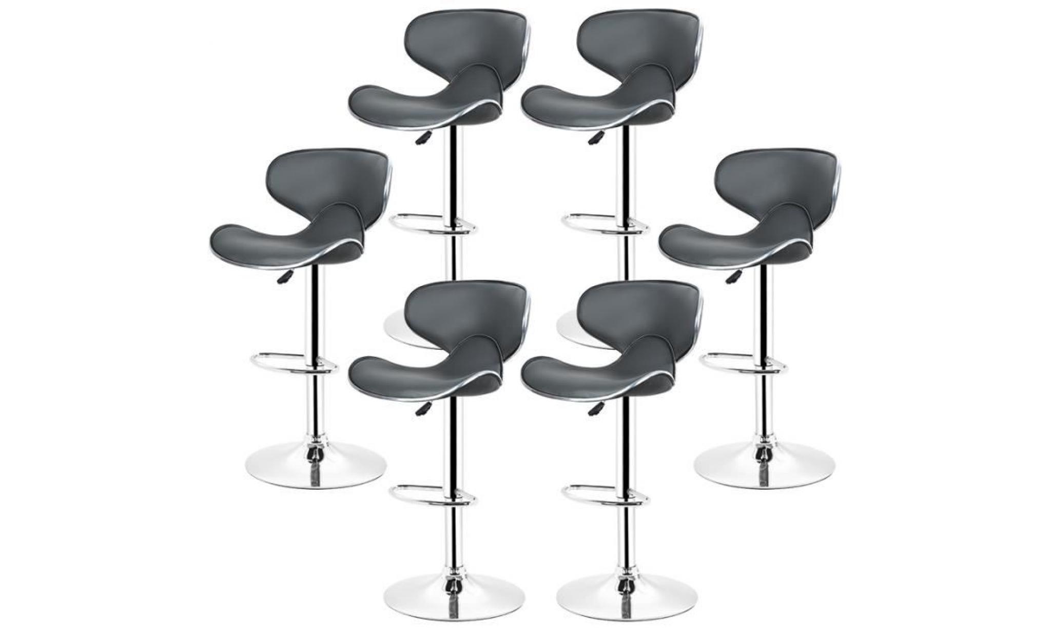 lot de 6 tabourets de bar lounge chaise haute design réglable avec dossier revêtement synthétique gris pas cher