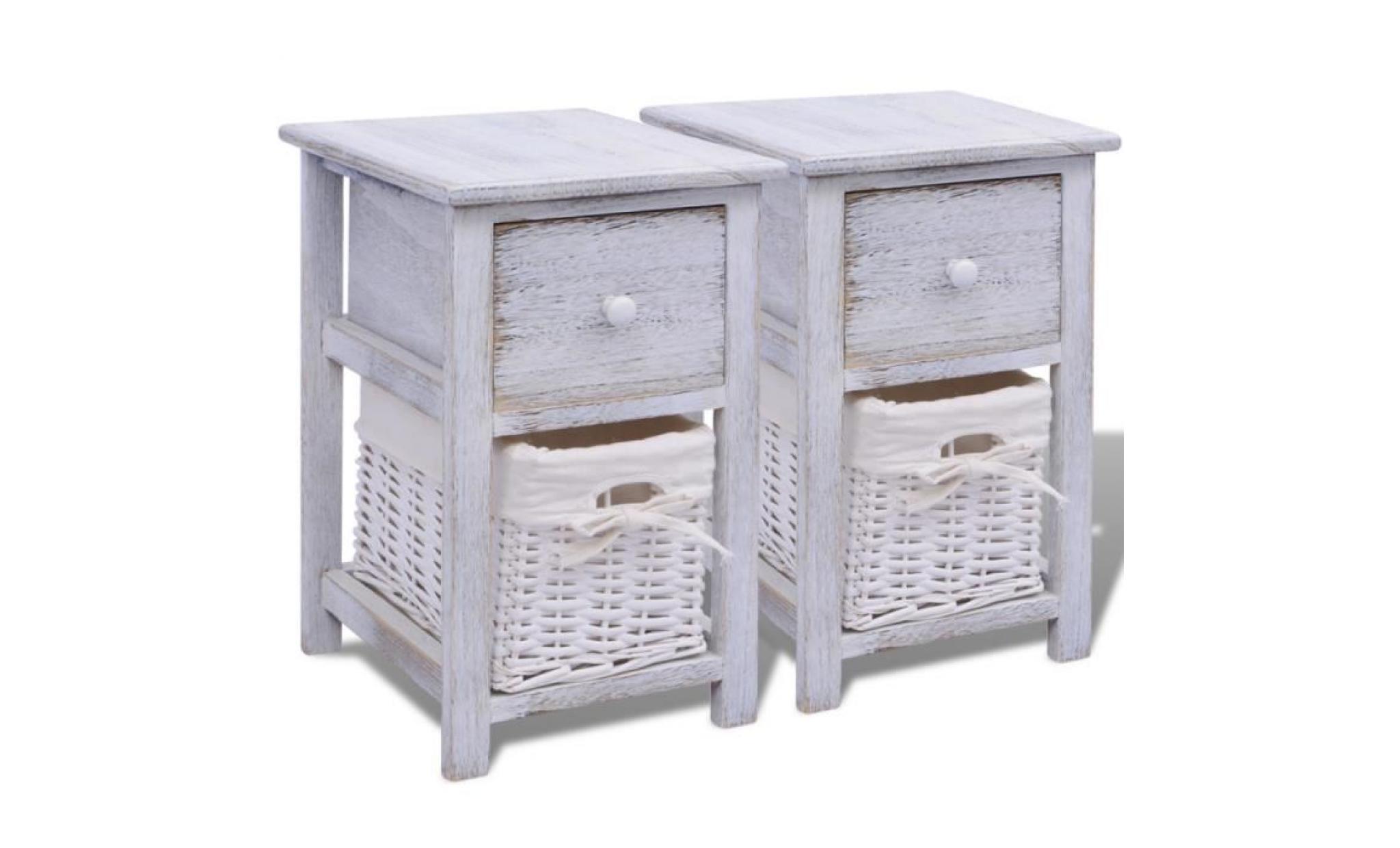 lot de deux table de chevet en bois de paulownia blanc avec deux tiroirs style rustique 28x31x45cm