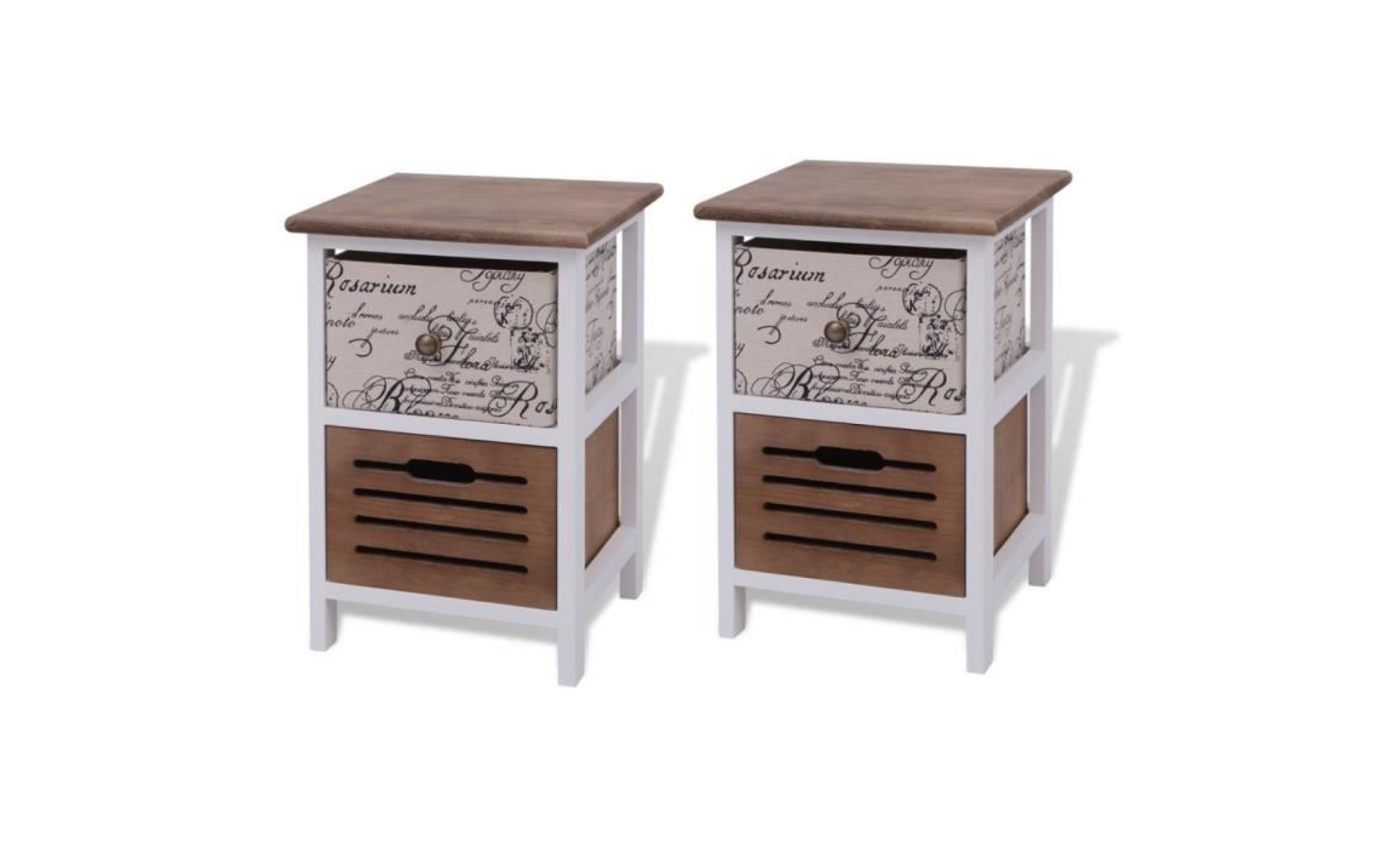 lot de deux table de chevet style rustique à deux tiroirs en bois de paulownia et contreplaqué 30x28x46cm 2 pcs