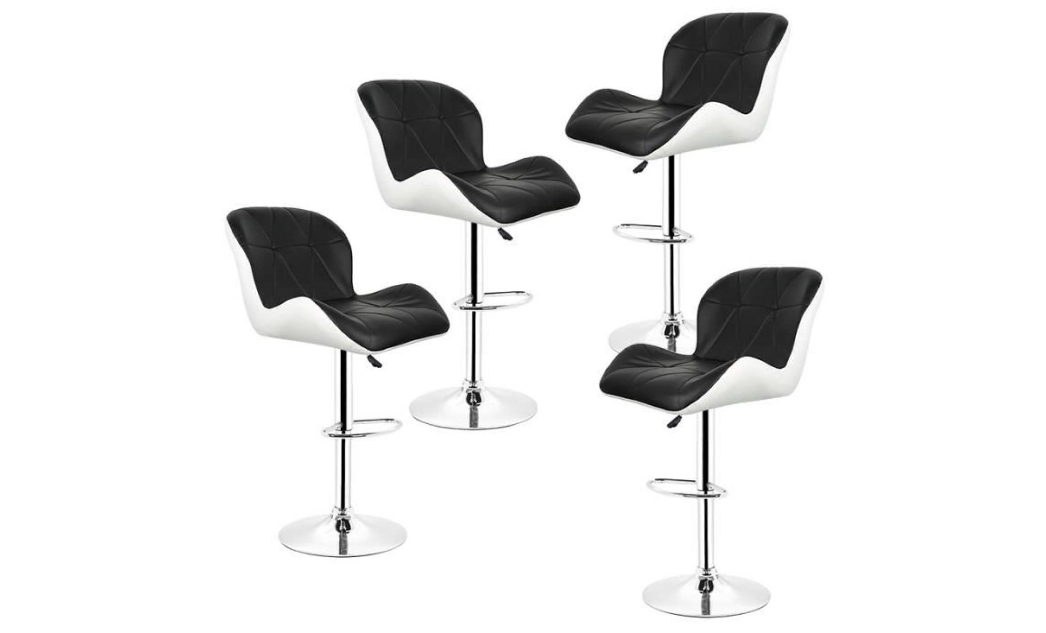 lou lot de 4 tabourets chaise de bar carré noir et blanc