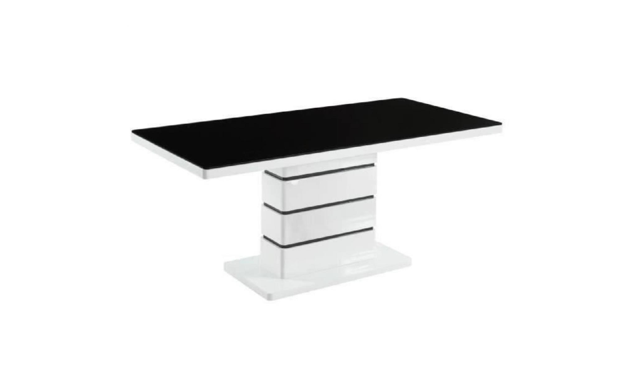 lucia table à manger de 6 à 8 personnes style contemporain laqué blanc brillant + plateau en verre trempé noir   l 180 x l 90 cm