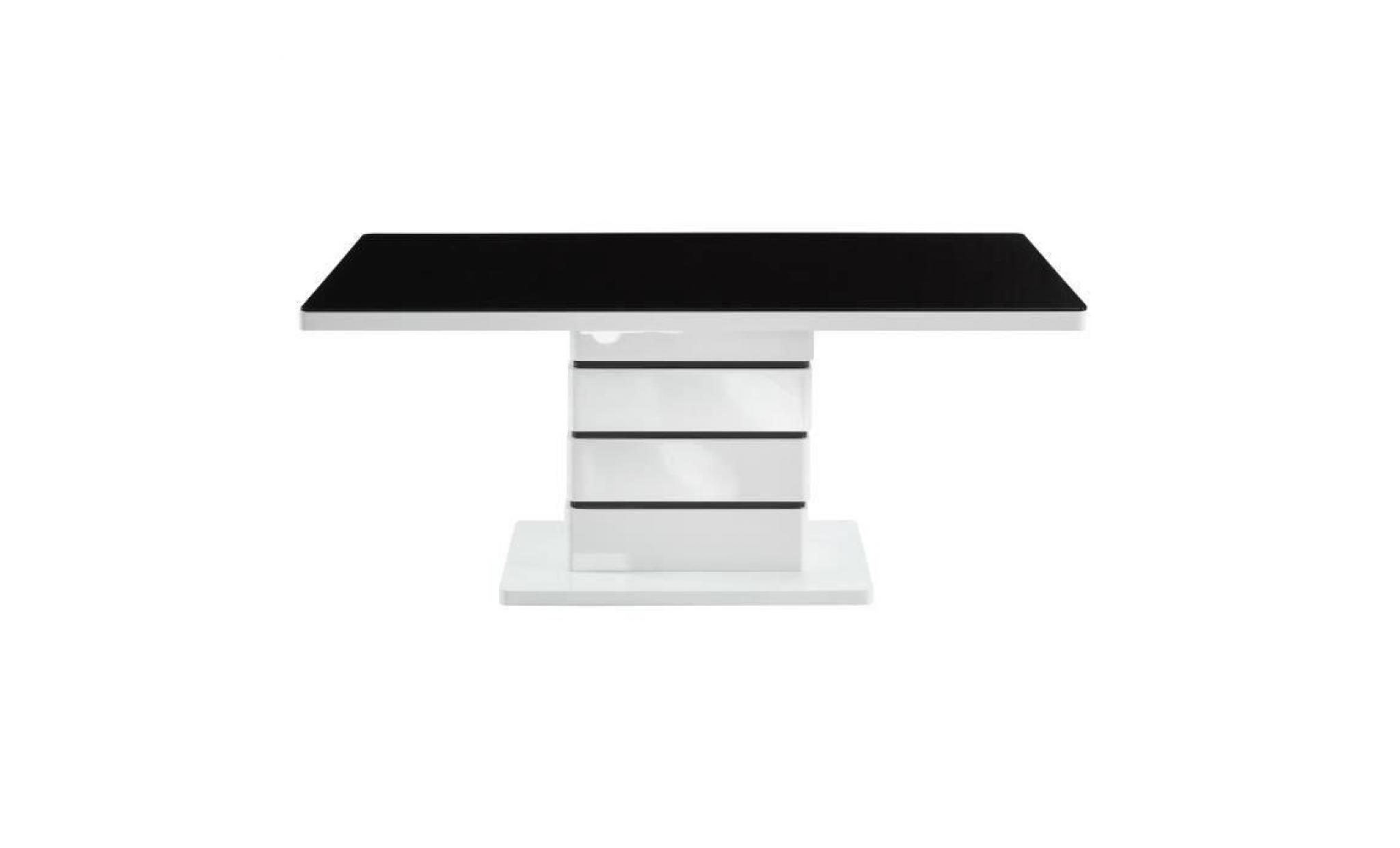 lucia table à manger de 6 à 8 personnes style contemporain laqué blanc brillant + plateau en verre trempé noir   l 180 x l 90 cm pas cher