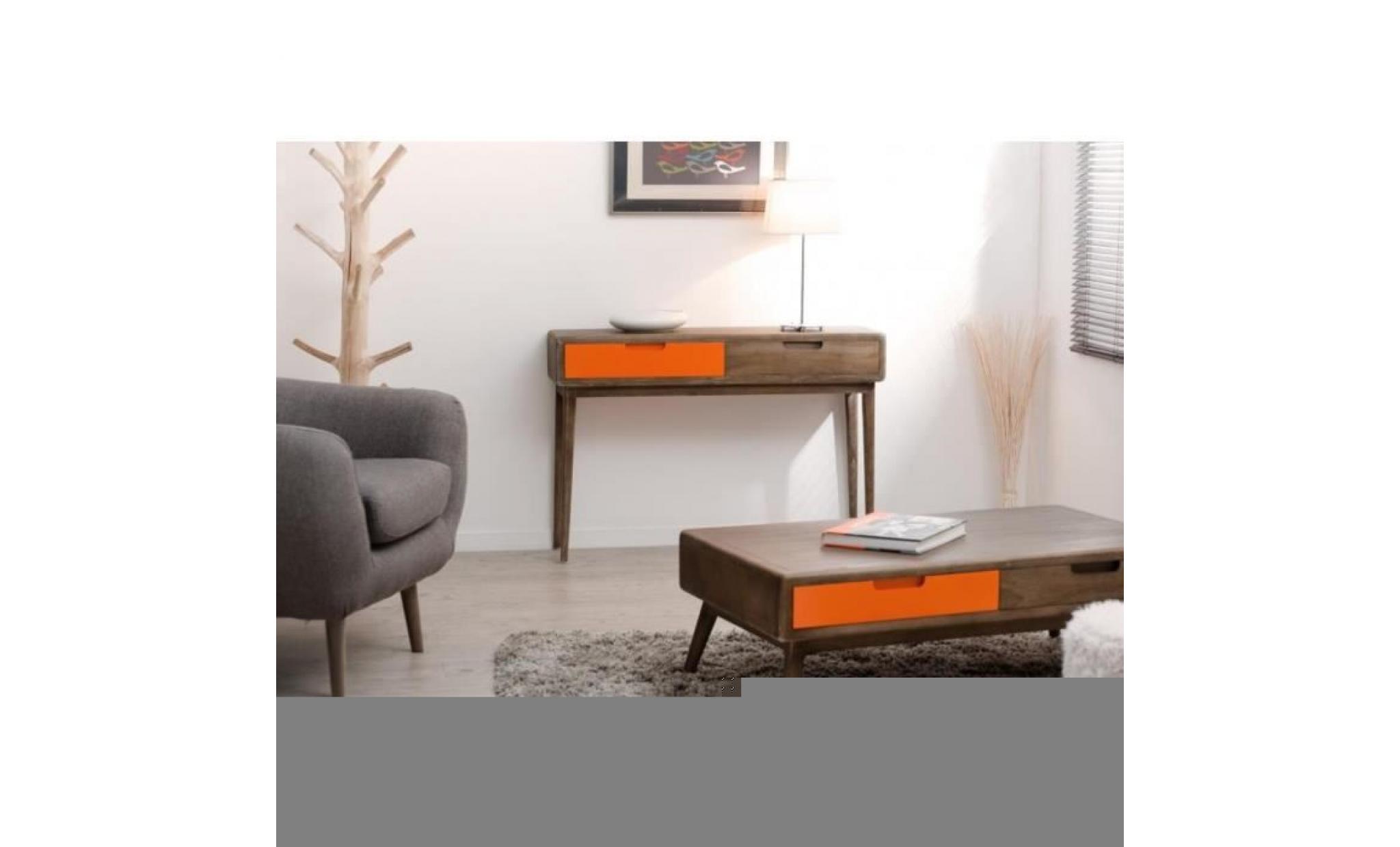 lucien console vintage   bois   2 tiroirs orange   l x 110 pas cher