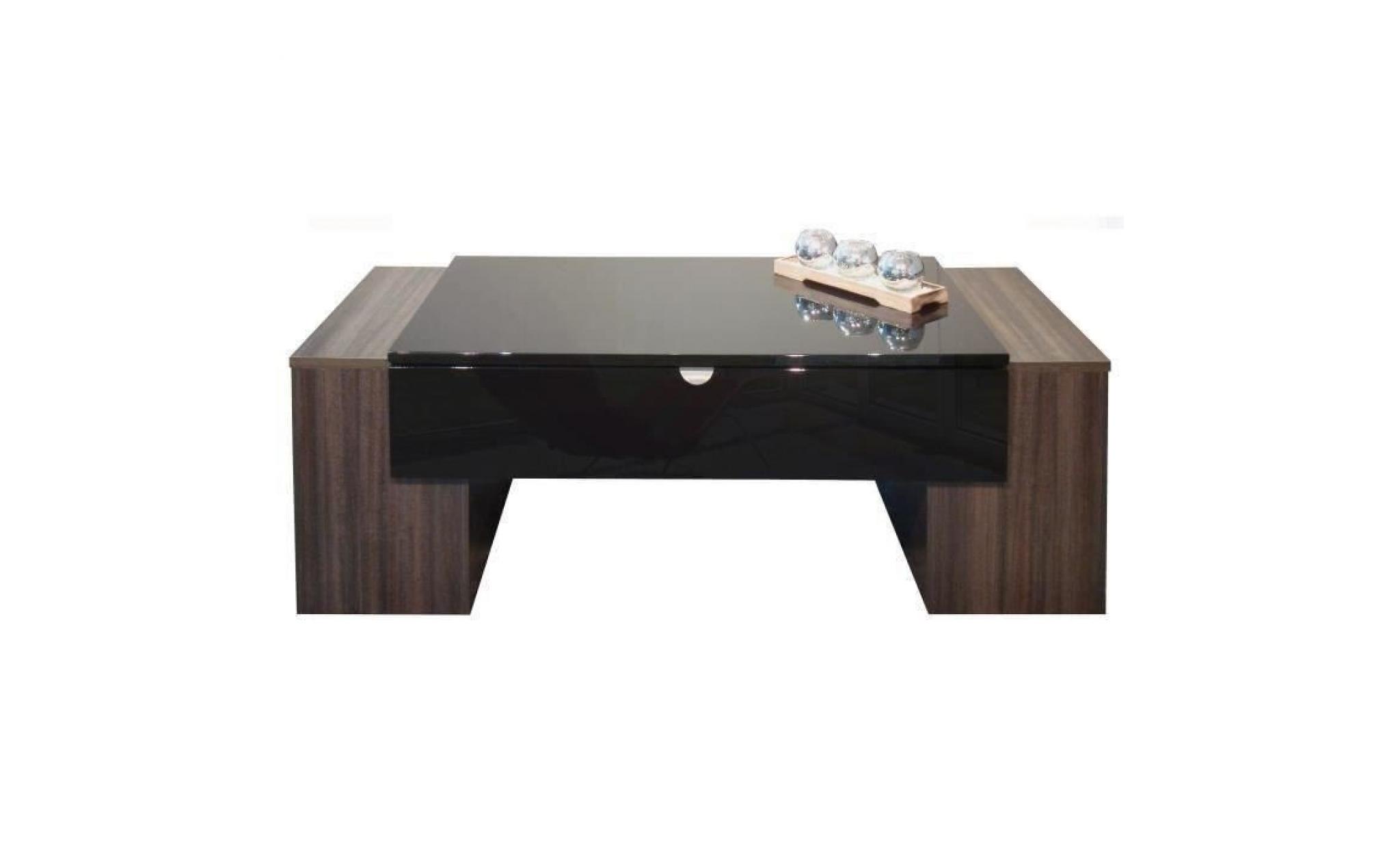 lucky table basse style contemporain décor prunier et noir brillant   l 123 x l 42 cm pas cher