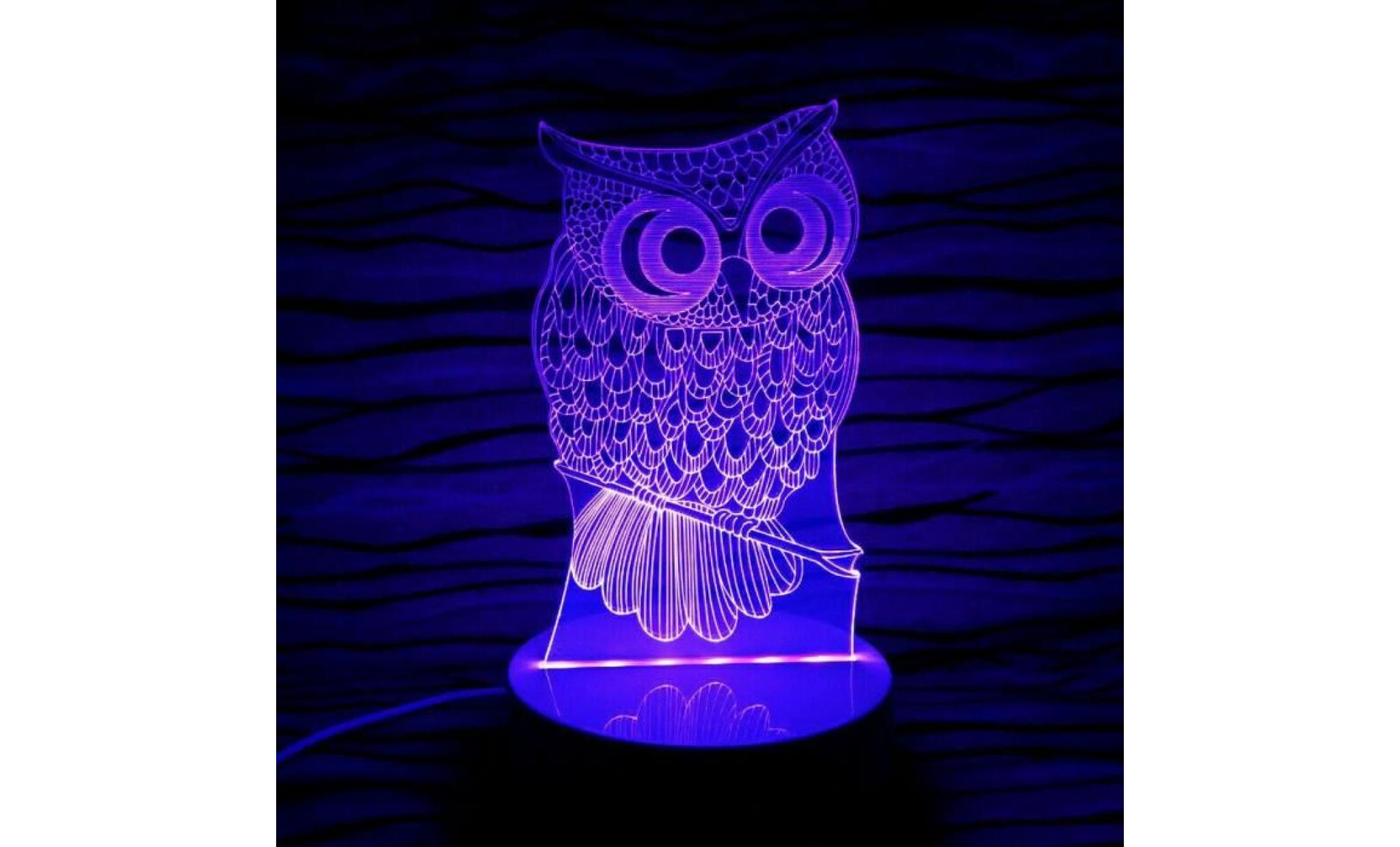 lumière owl led 3d nuit usb changement de couleur tactile table lampe de bureau télécommande éclairage 4284711 pas cher