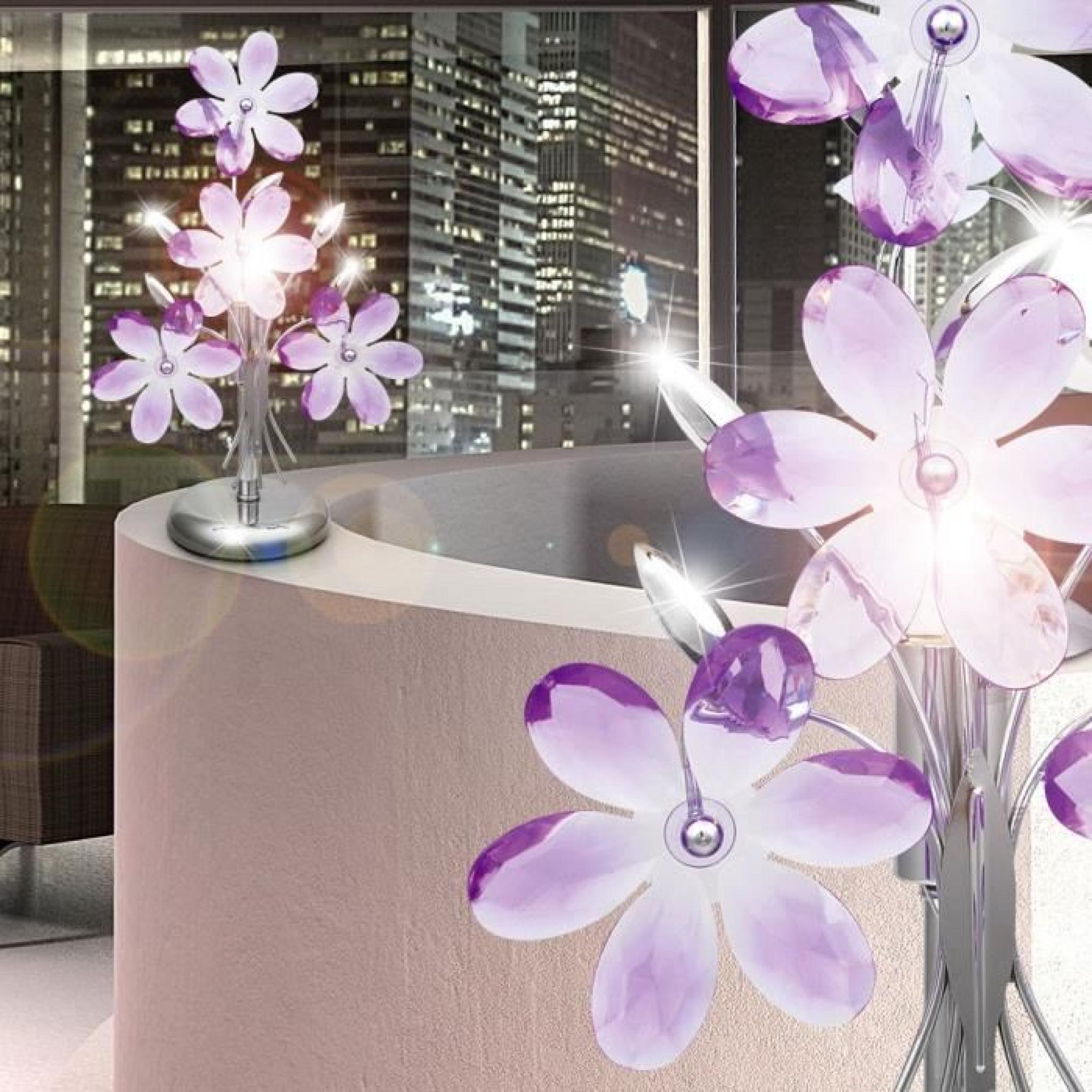 Luminaire de table lampe éclairage chrome fleurs acryliques chambre à coucher pas cher