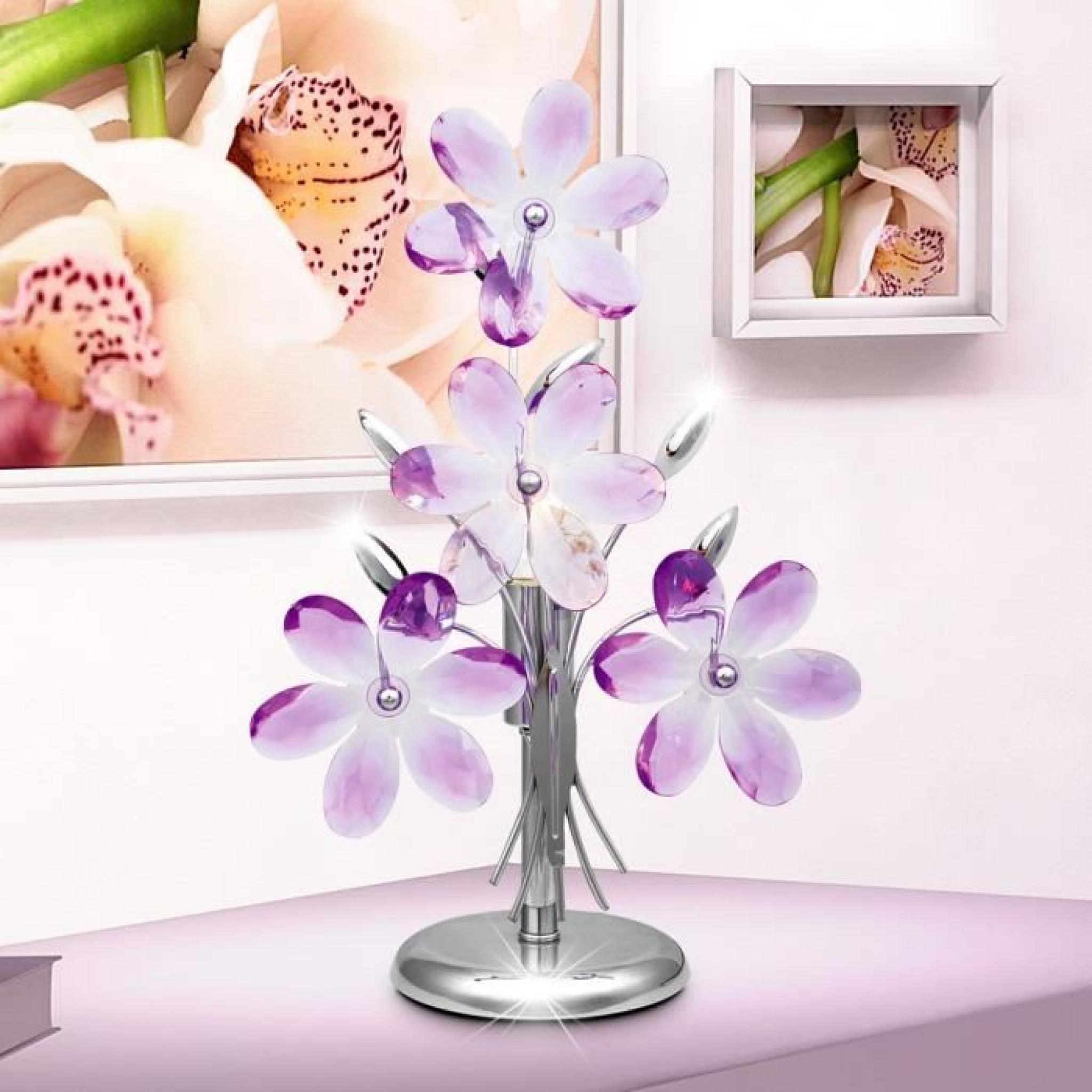 Luminaire de table lampe éclairage chrome fleurs acryliques chambre à coucher pas cher