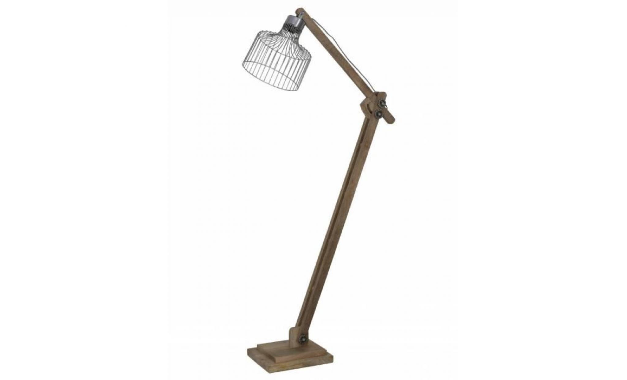 luminaire electrique ebke lampadaire d'appoint vintage eclairage industriel en bois et métal patine bronze 28x30x150cm