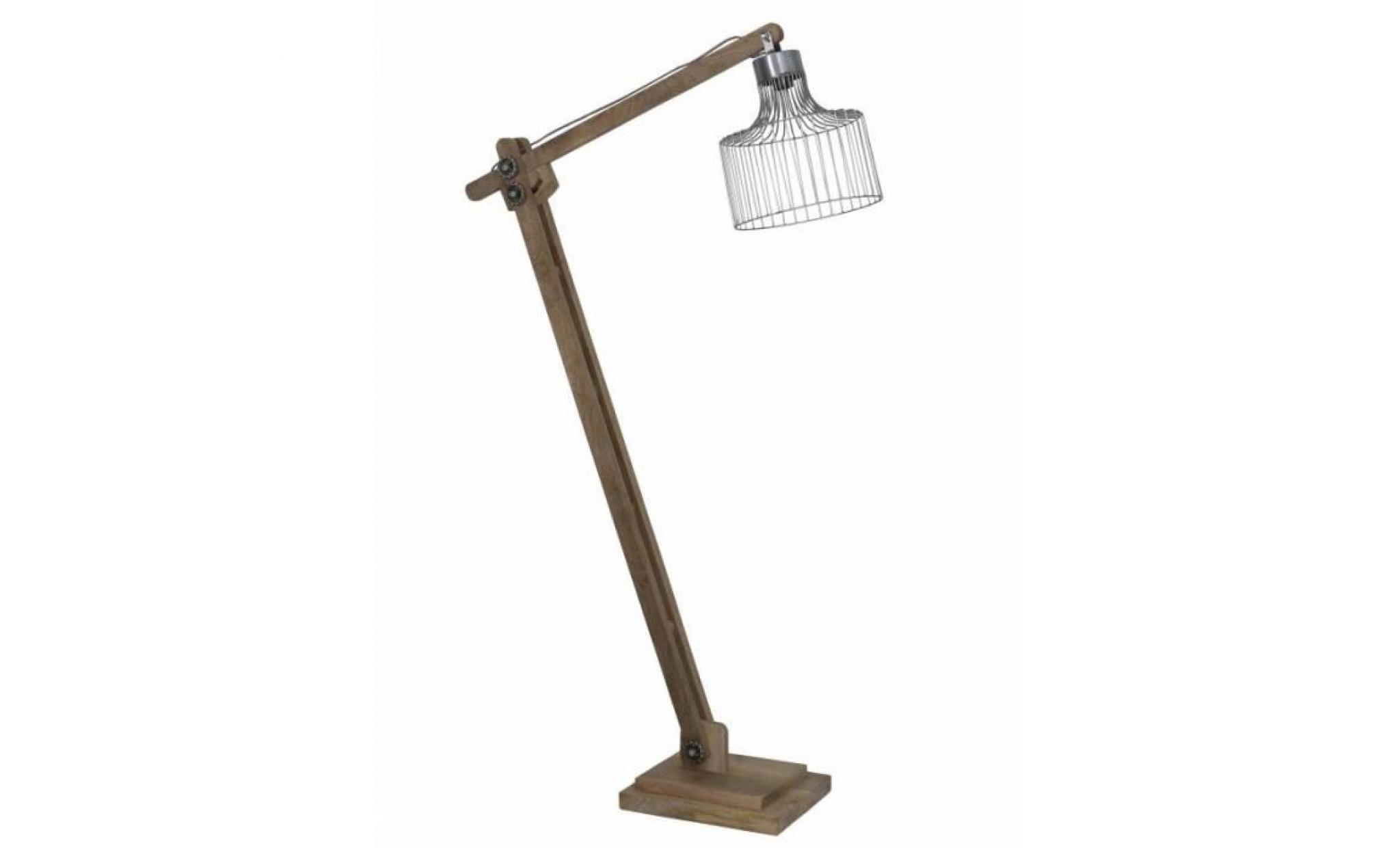 luminaire electrique ebke lampadaire d'appoint vintage eclairage industriel en bois et métal patine bronze 28x30x150cm pas cher