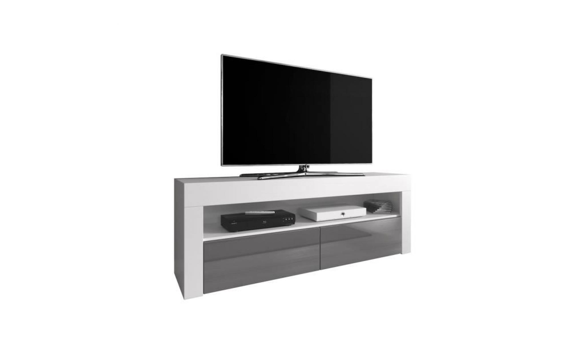 luna meuble tv contemporain décor corps blanc   façade noire haute brillance   140 cm pas cher