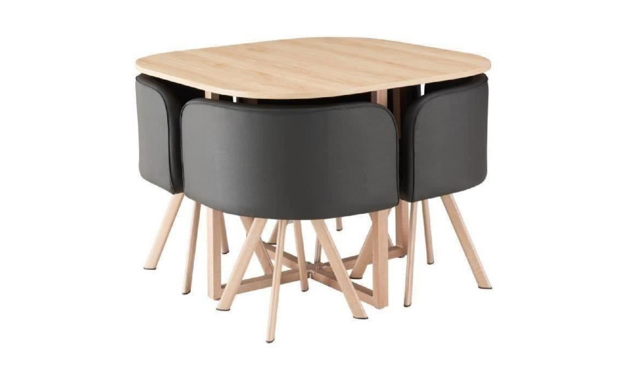 lund ensemble table à manger 4 personnes style industriel décor chêne + 4 chaises simili noir   l 100 x l 100 cm