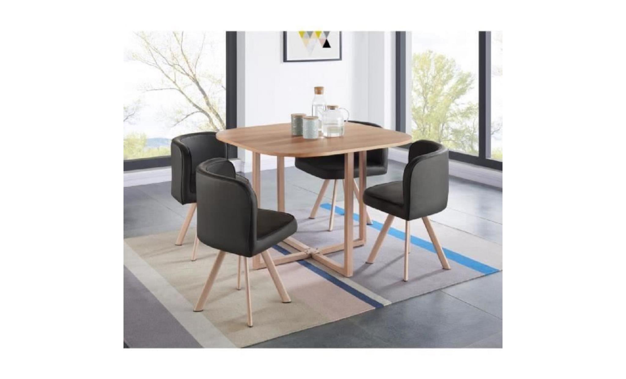 lund ensemble table à manger 4 personnes style industriel décor chêne + 4 chaises simili blanc   l 100 x l 100 cm pas cher