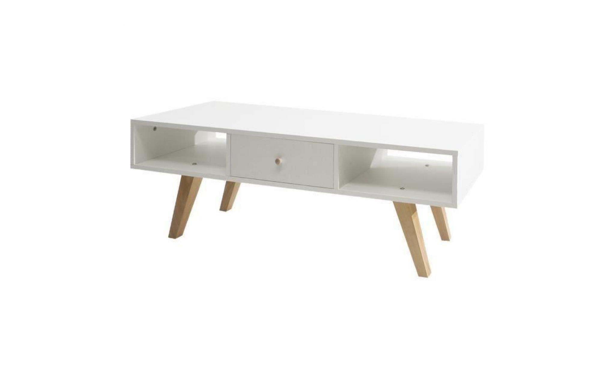 lund meuble tv scandinave blanc mat + pieds en bois massif   l 117 cm pas cher