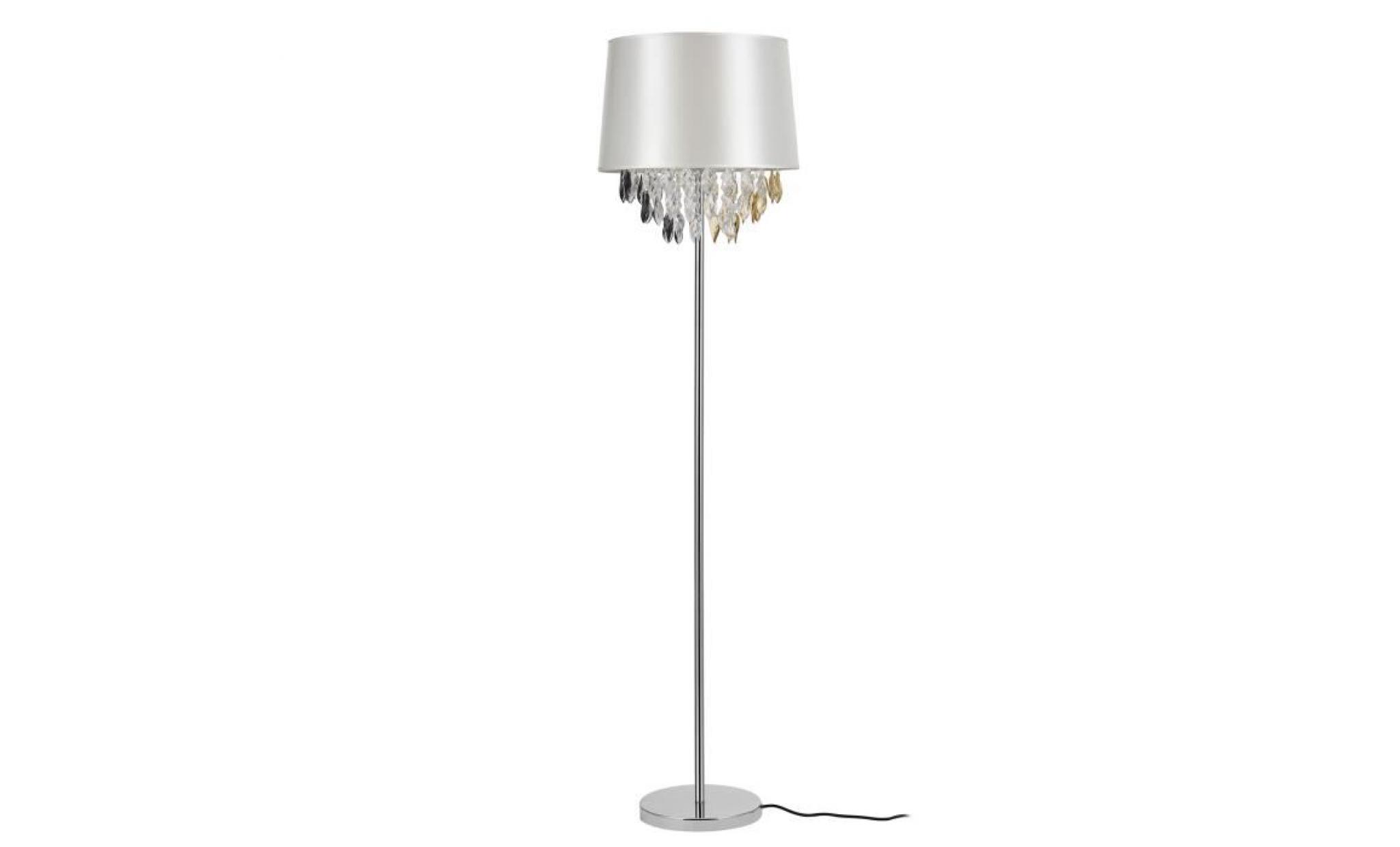 lux.pro lampadaire lampe sur pied (1 x socle e27)(165 cm x Ø 40 cm) pied chromé + abat jour argent + pendeloque de cristal lampe ... pas cher